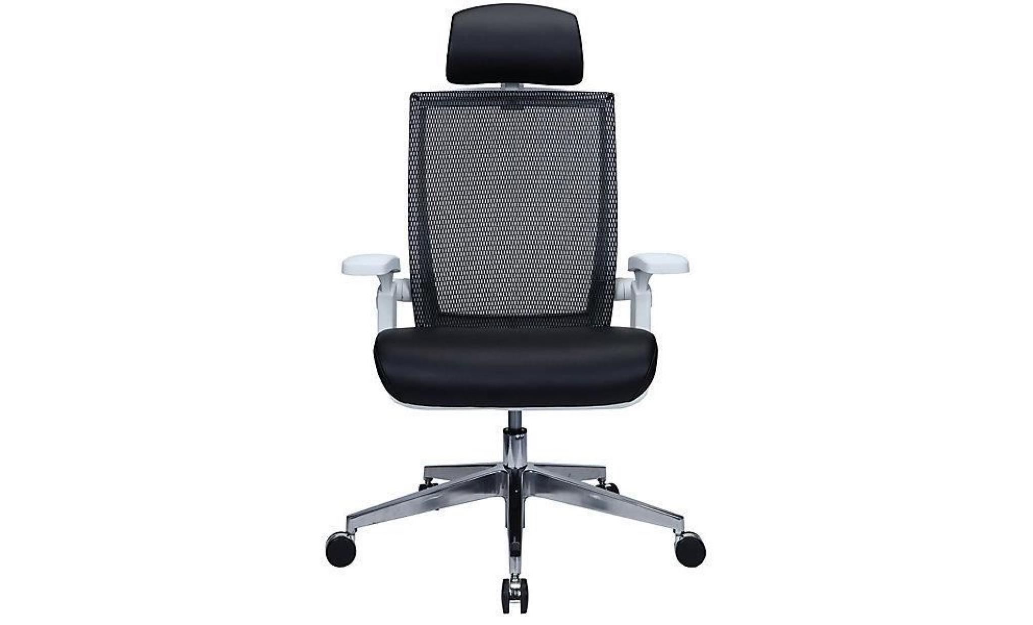 chaise pivotante de bureau traction   avec dossier respirant et appuie tête, gris  