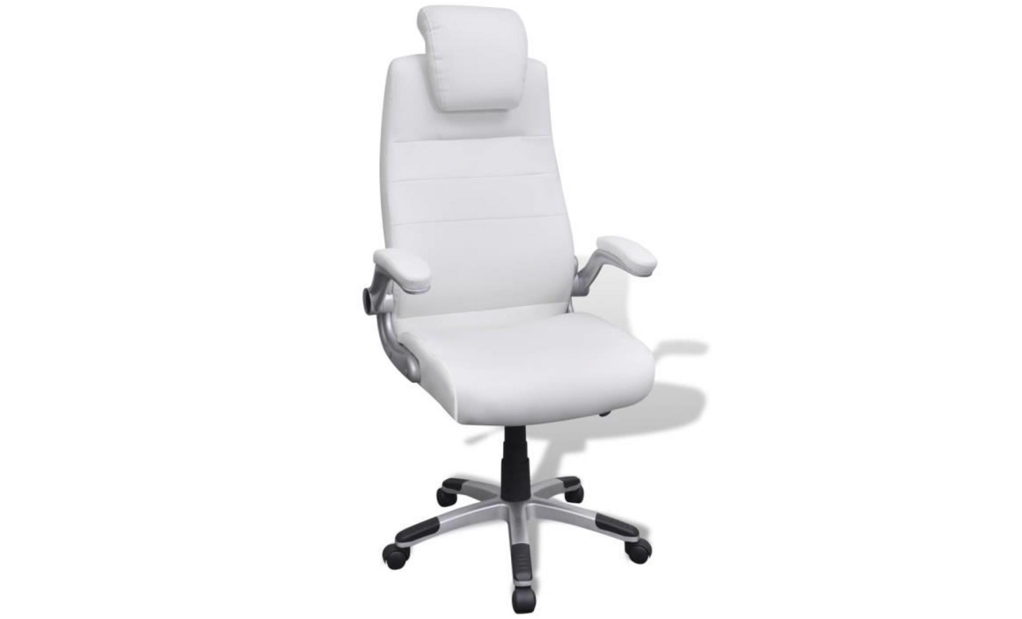 chaise pivotante réglable avec accoudoir en cuir artificiel blanc
