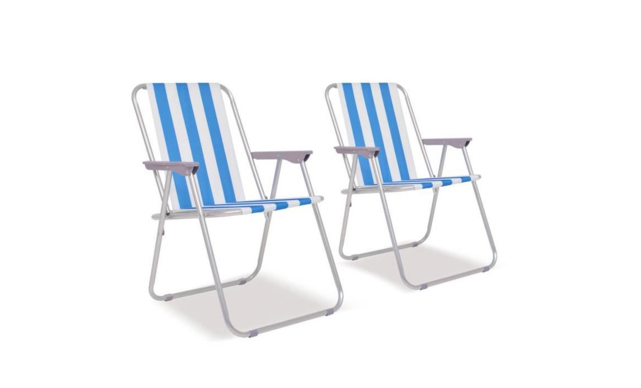 chaise pliable de camping 2 pcs lot de 2 chaises fauteuil pivotante bleu et blanc acier 52x62x75 cm fauteuil de camping tabouret de
