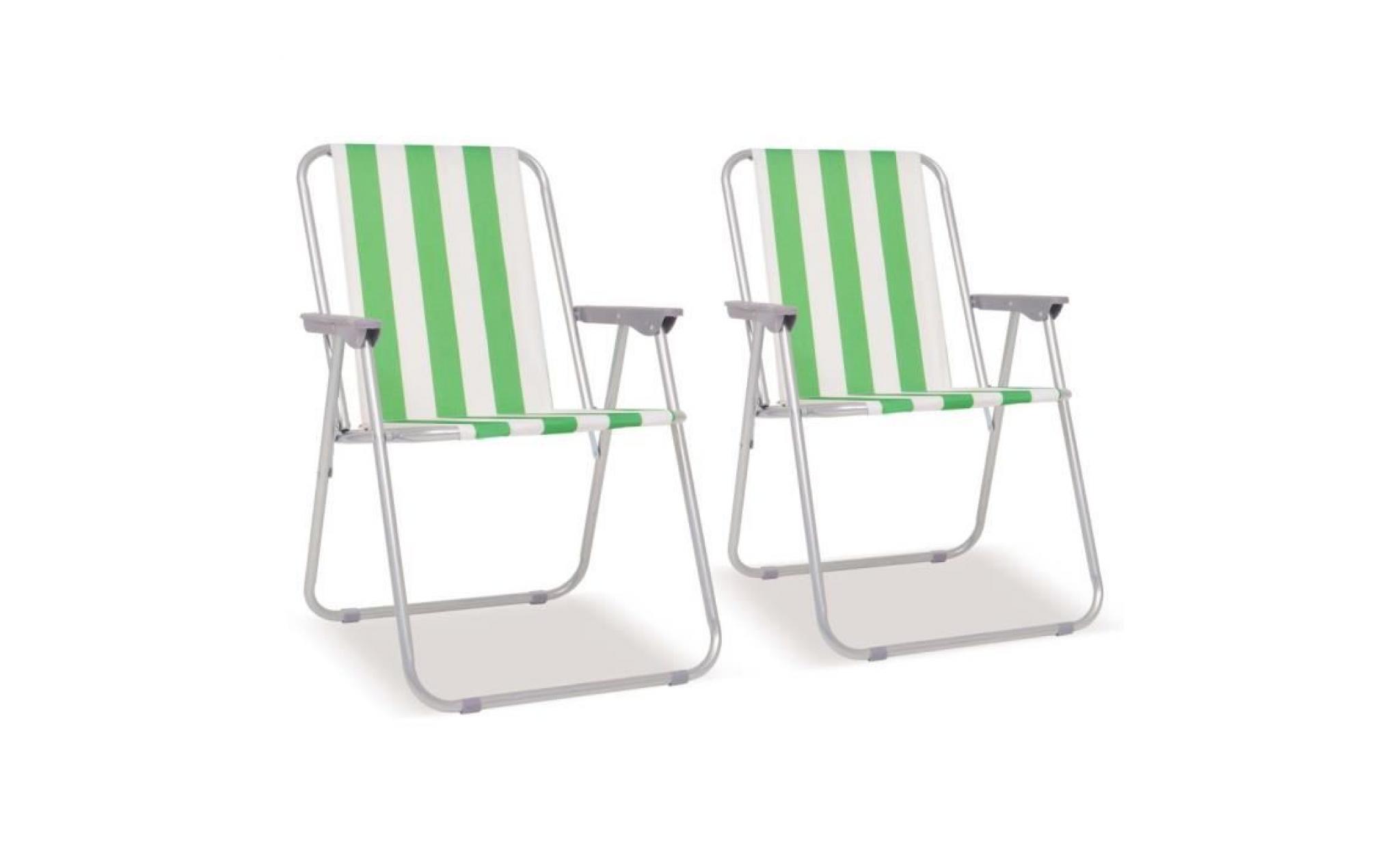 chaise pliable de camping 2 pcs lot de 2 chaises vert et blanc acier 52x62x75 cm fauteuil de camping tabouret de camping