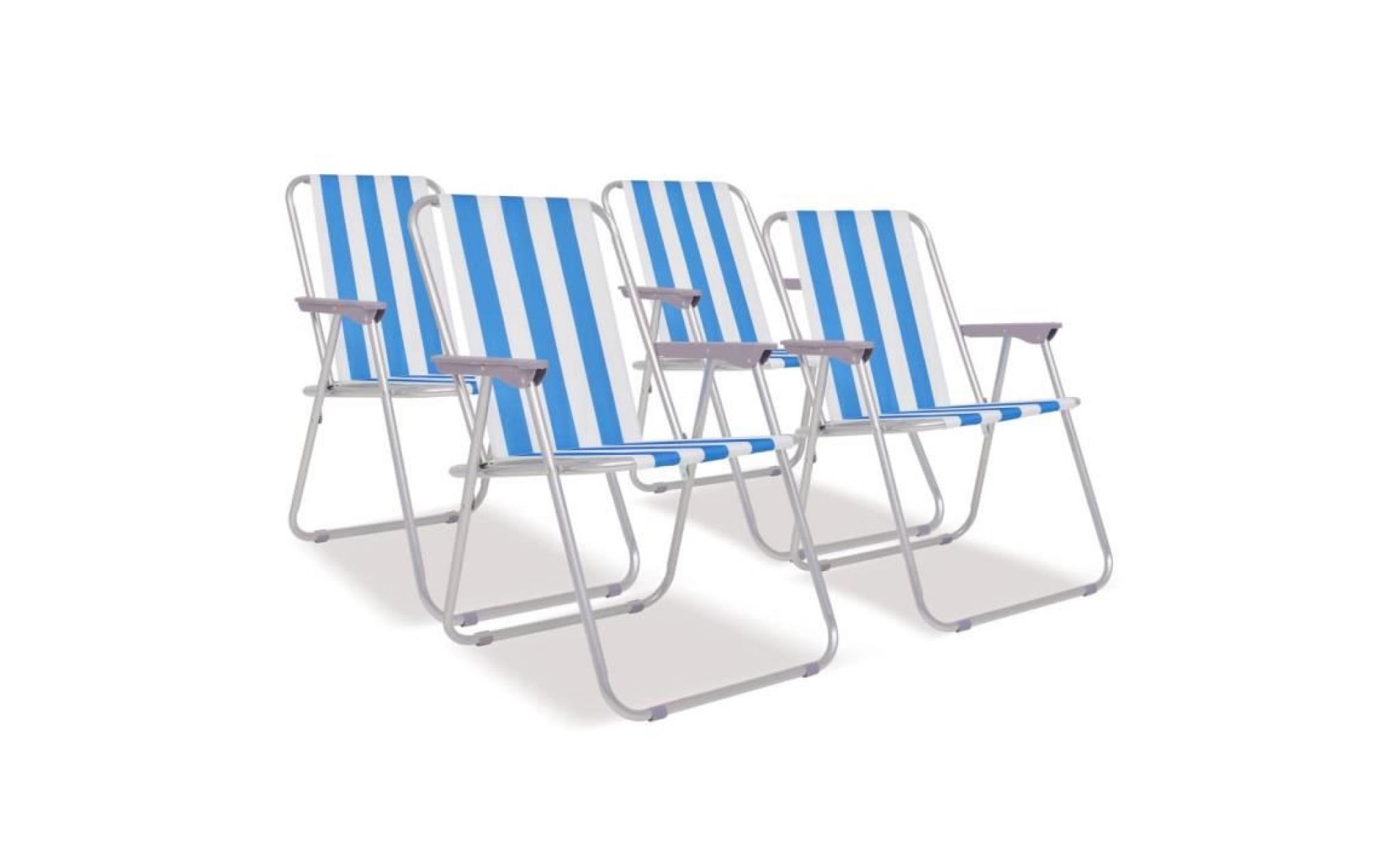 chaise pliable de camping 4 pcs bleu et blanc acier 52x62x75 cm