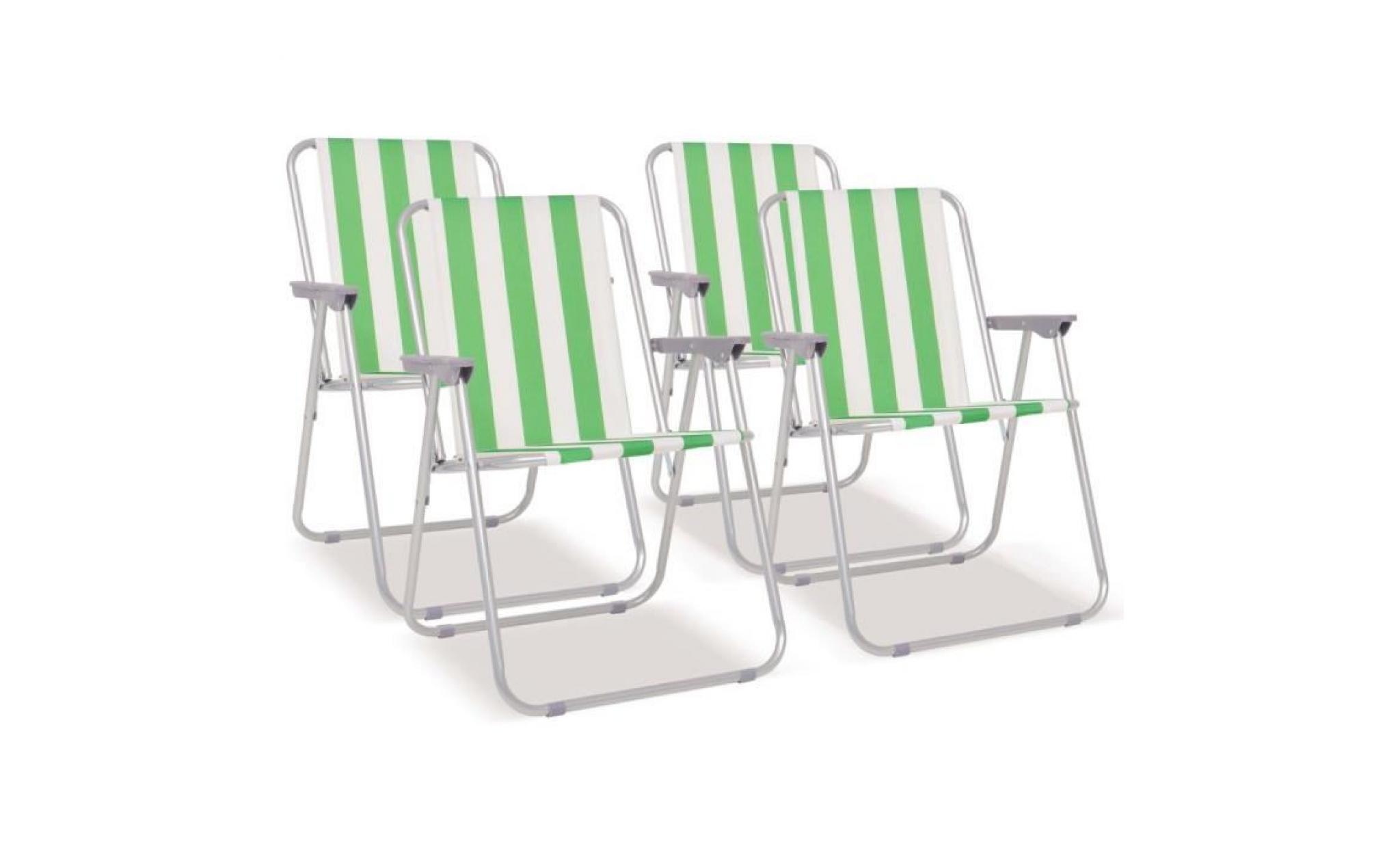 chaise pliable de camping 4 pcs lot de 4 chaises vert et blanc acier 52x62x75 cm fauteuil de camping tabouret de camping