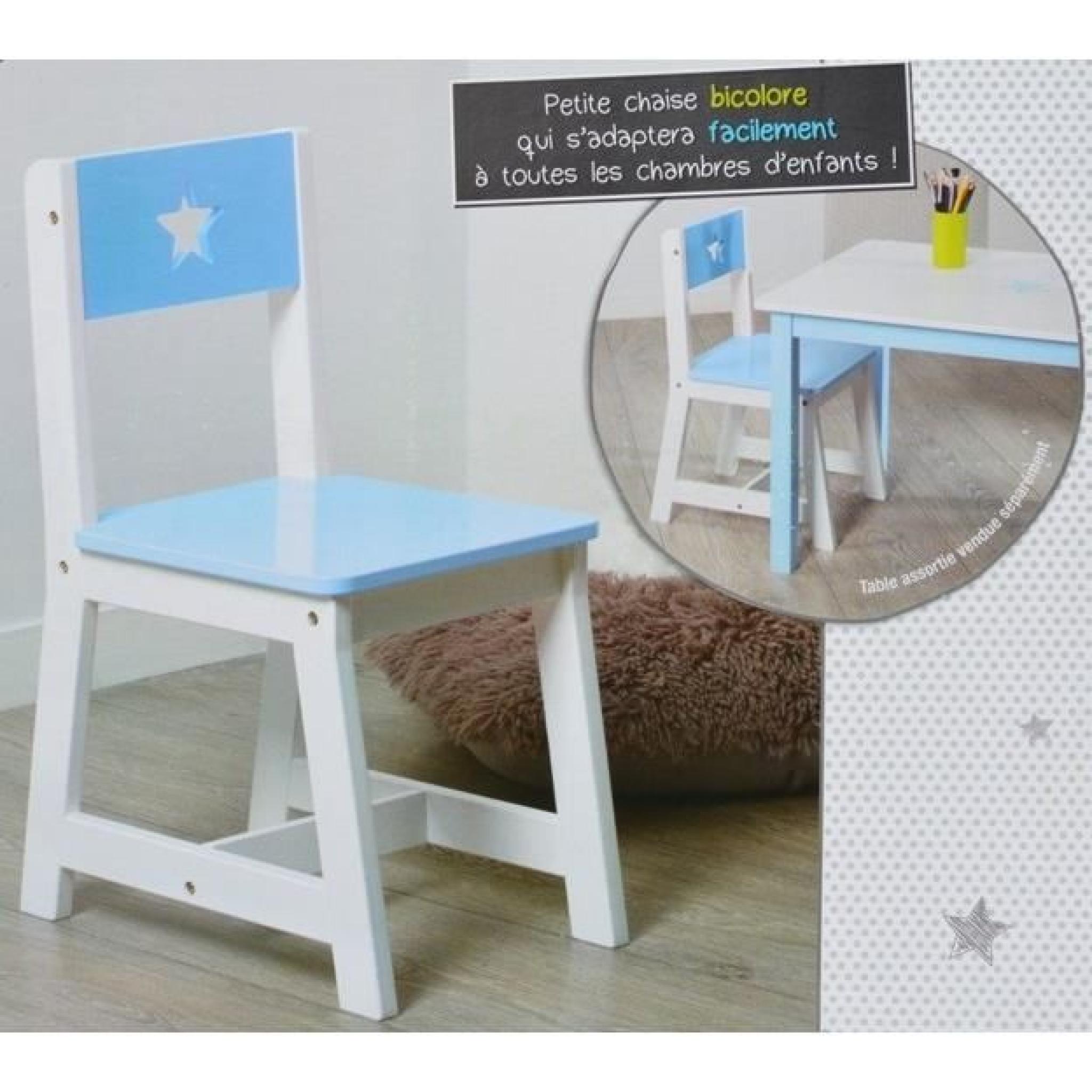 Chaise pour enfant en bois bleu et blanche pas cher