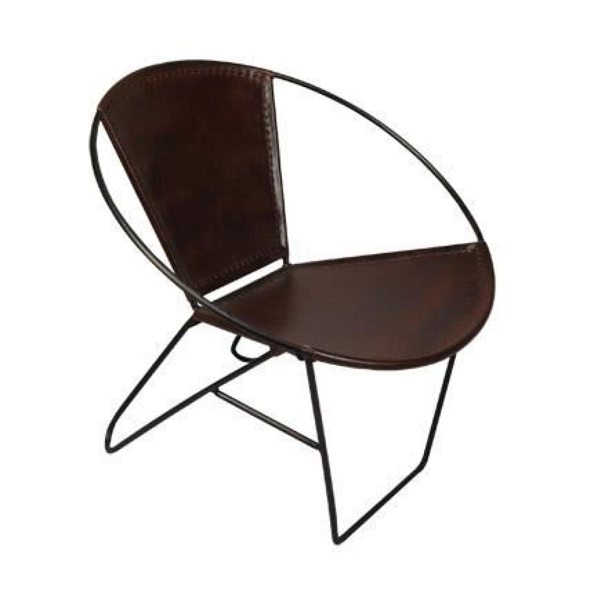 Chaise ronde en fer et cuir design - coloris marron