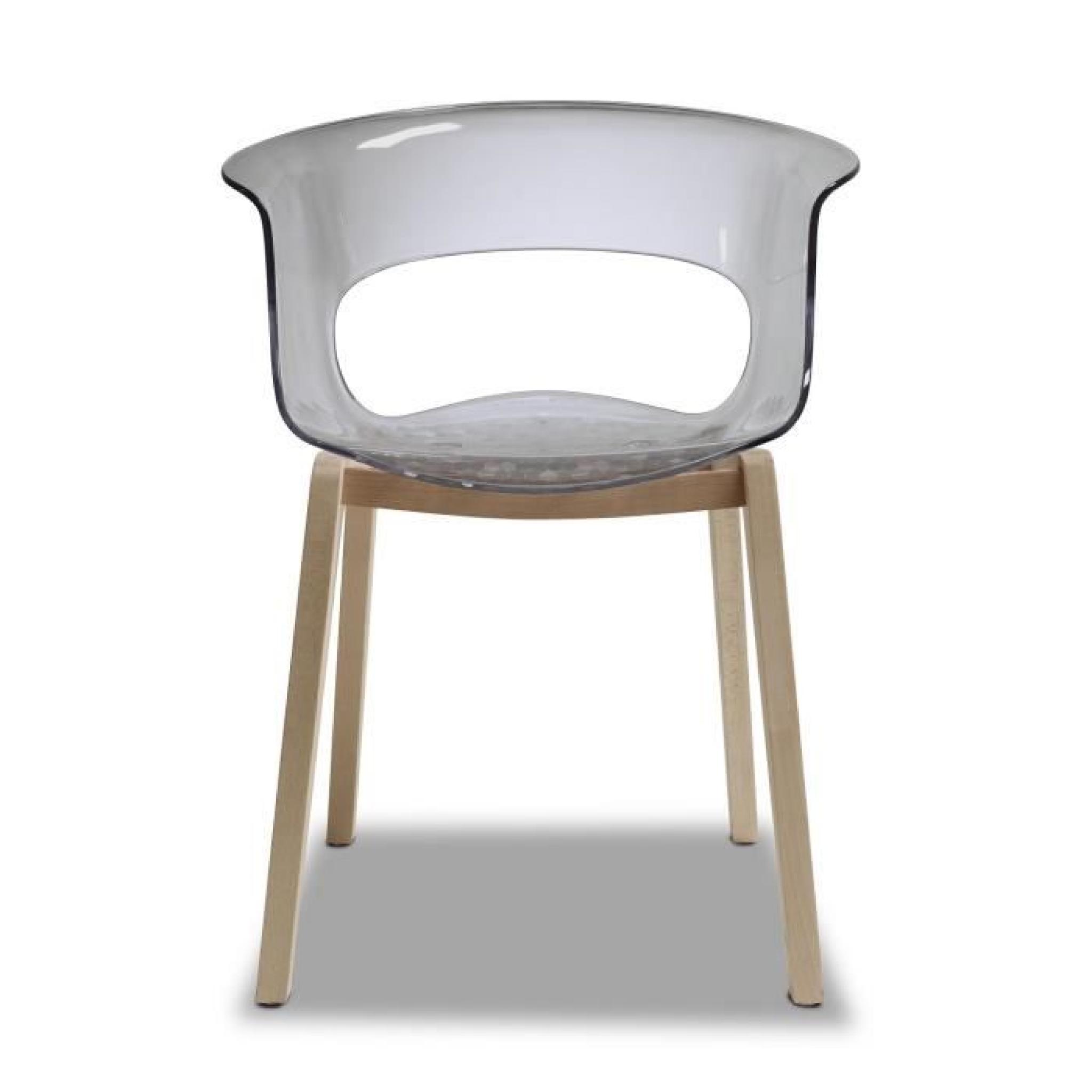 Chaise translucide grise design avec pieds bois…