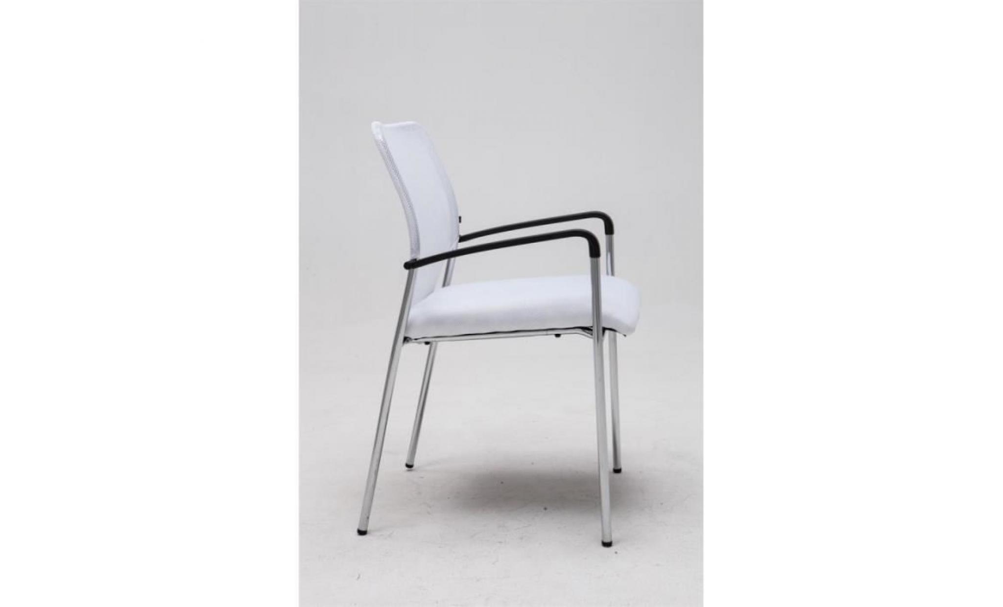 chaise visiteur bureau blanc pieds chromé avec accoudoir bur10033 pas cher