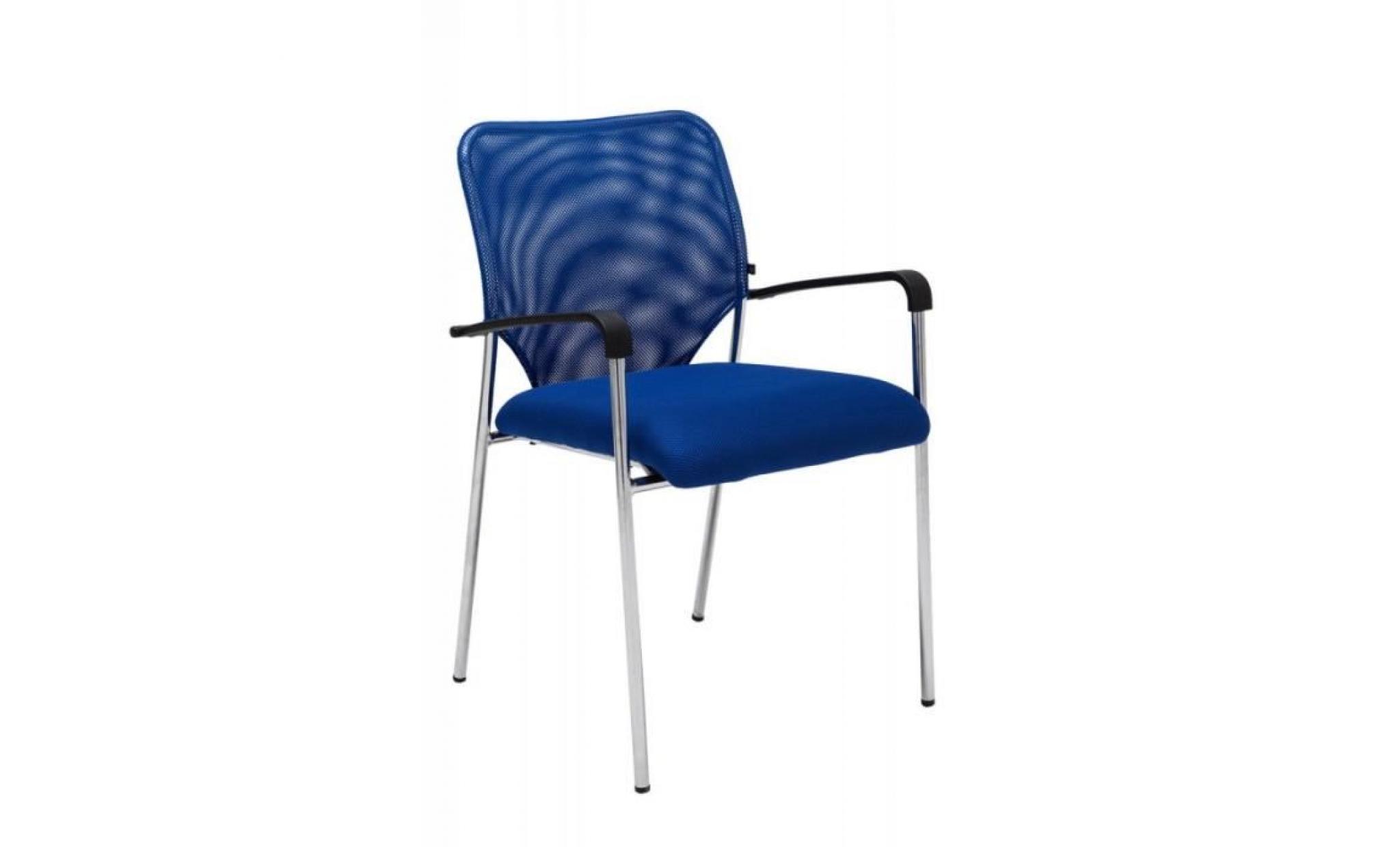 chaise visiteur bureau bleu pieds chromé avec accoudoir bur10036