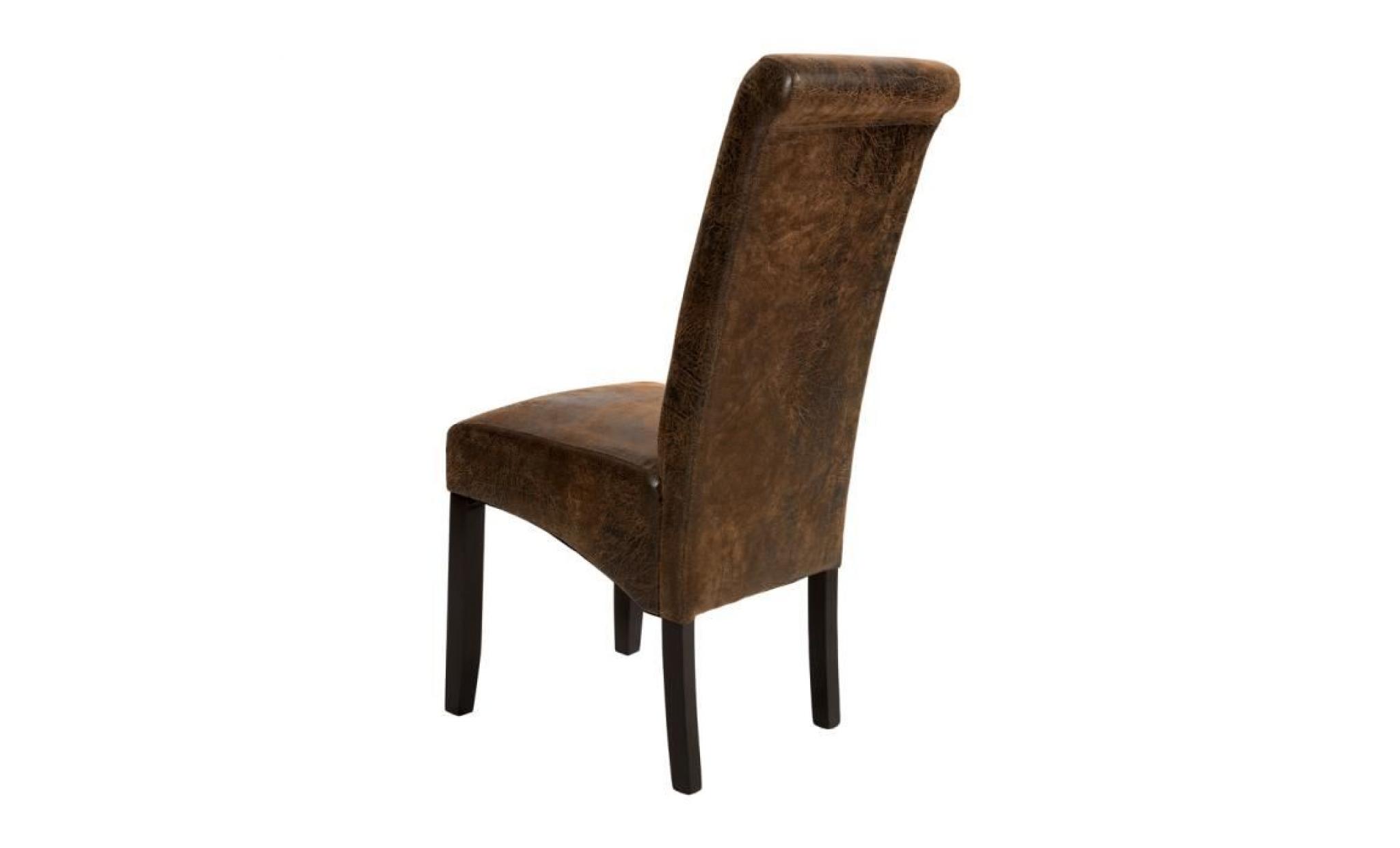 tectake 2 chaises de salle à manger design romantique structure en bois 106 cm marron aspect vieilli / daim pas cher