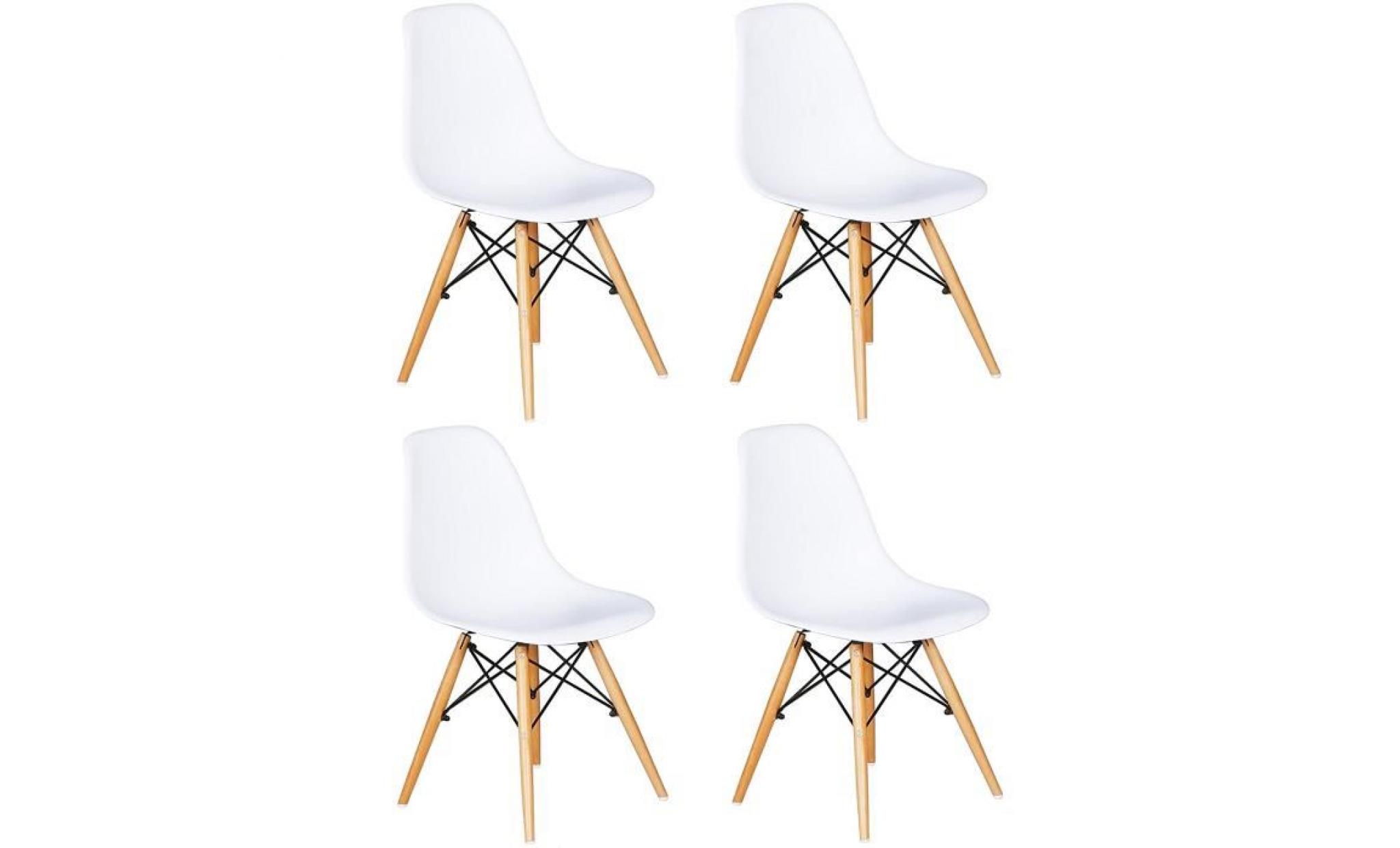 dora lot de 4 chaises scandinave design tendance rétro bois chaise de salle à manger   blanches