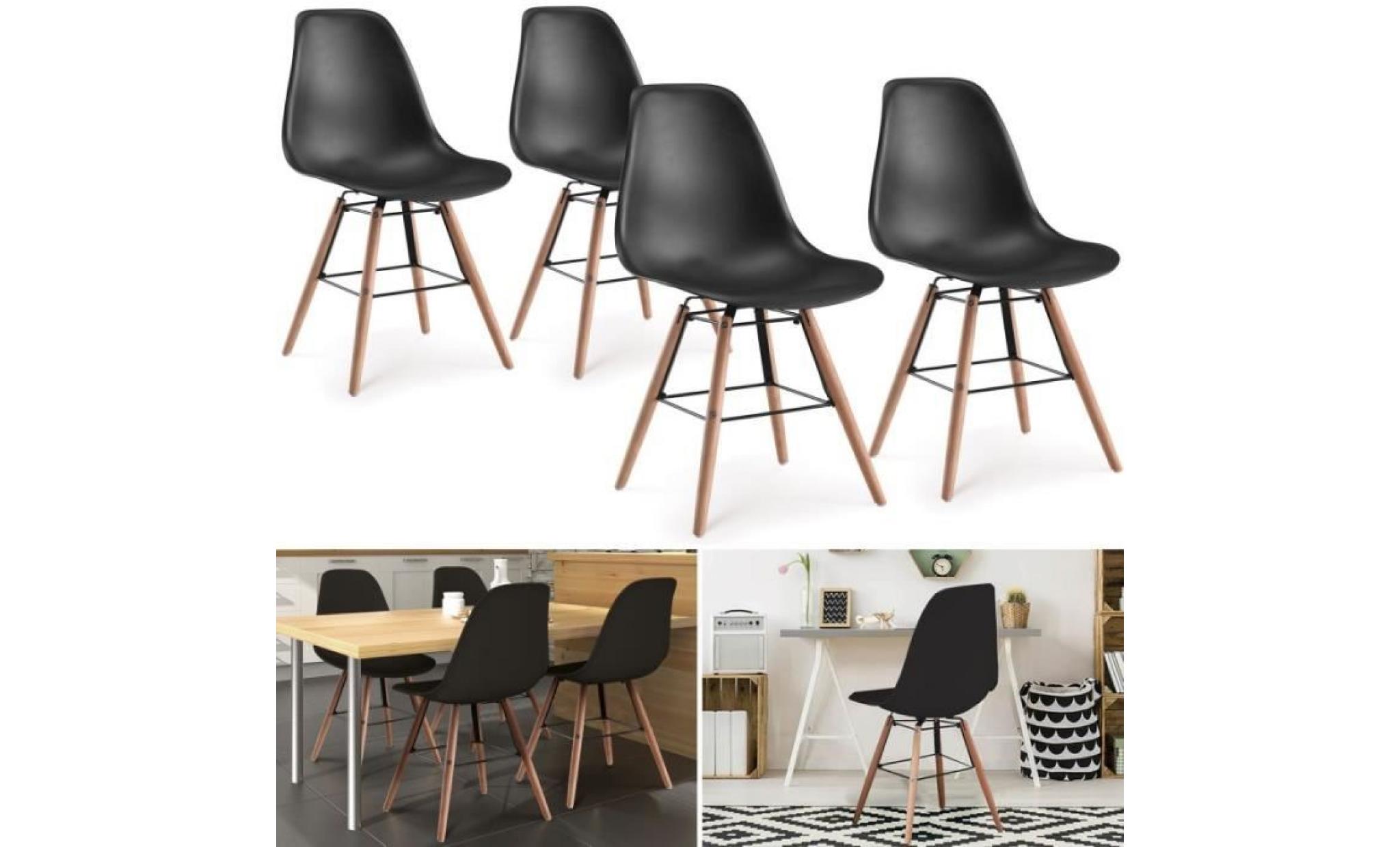 chaises x4 design scandinave noires pieds bois