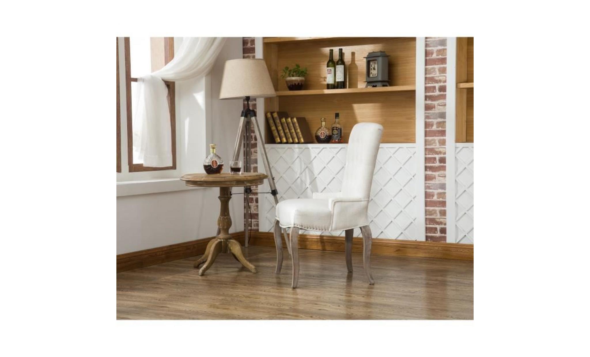 chambord lot de 2 chaises de salle à manger en bois massif   tissu lin coloris naturel   classique   l 56 x p 49 cm pas cher