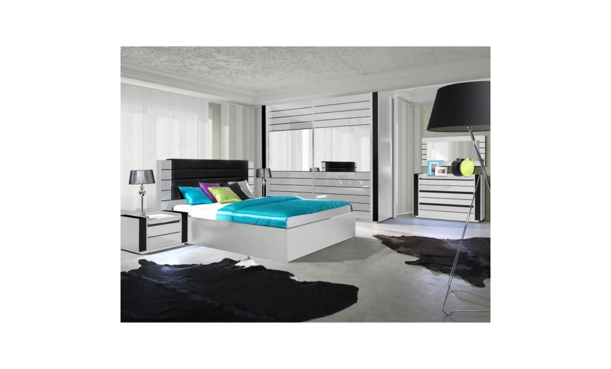 Chambre à coucher complète LINA blanche et noire laquée. Meuble design et tendance