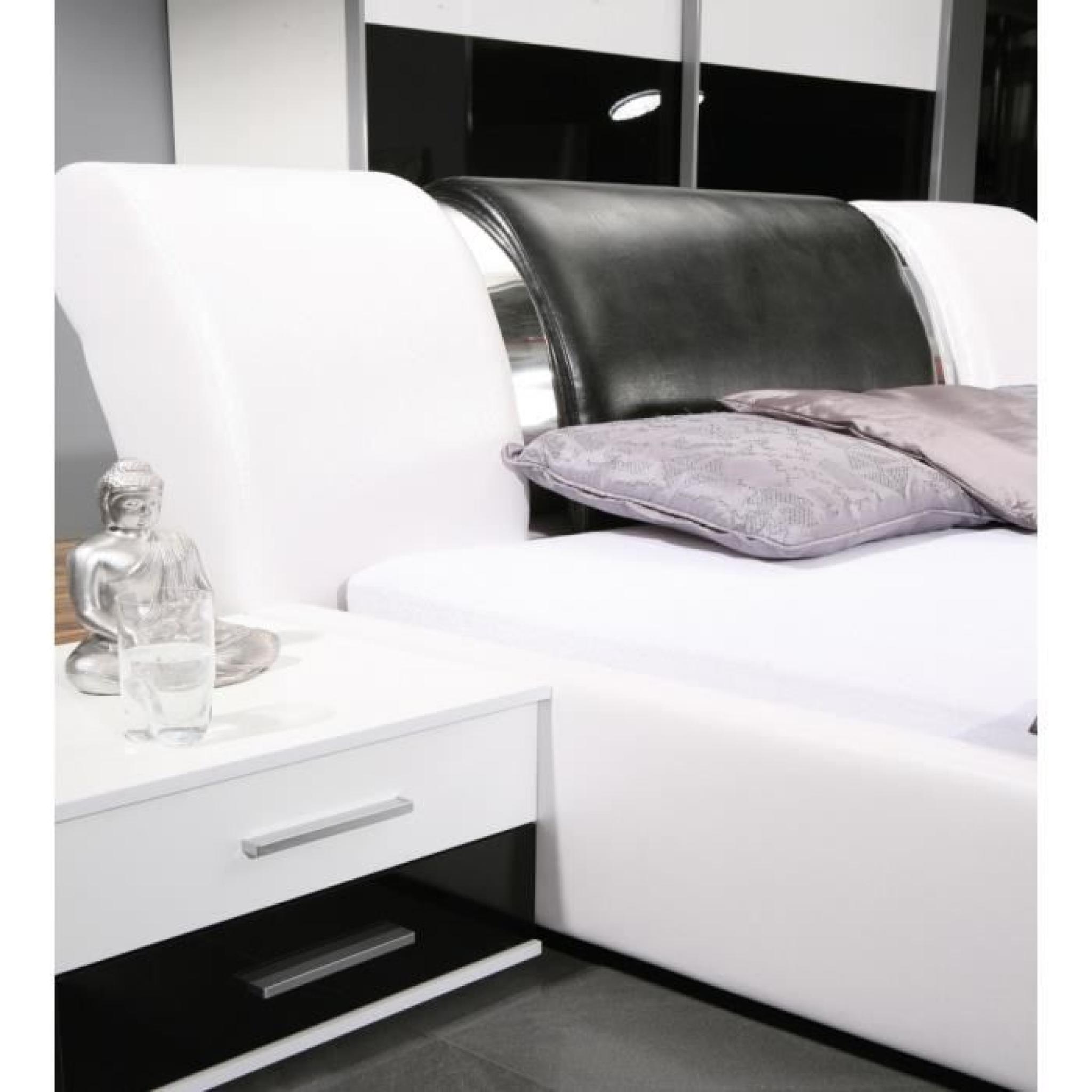 Chambre à coucher complète TEXAS design noire et blanche. Lit + armoire + commode + 2 chevets pas cher