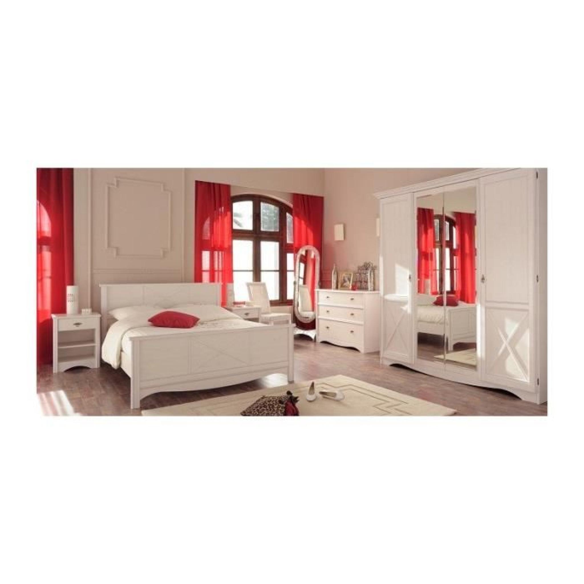 Chambre adulte 5 pièces avec lit en 160 SCARLETT Pin Cérusé Blanc