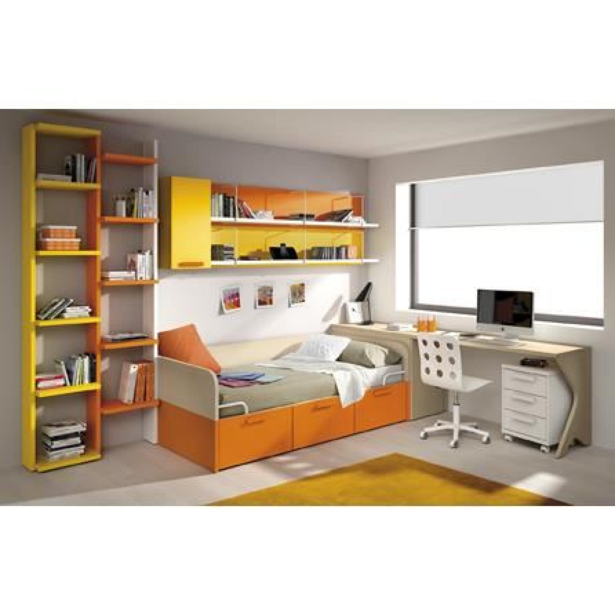 Chambre DUNO Orange Lit, Bureau et Bibliothèque