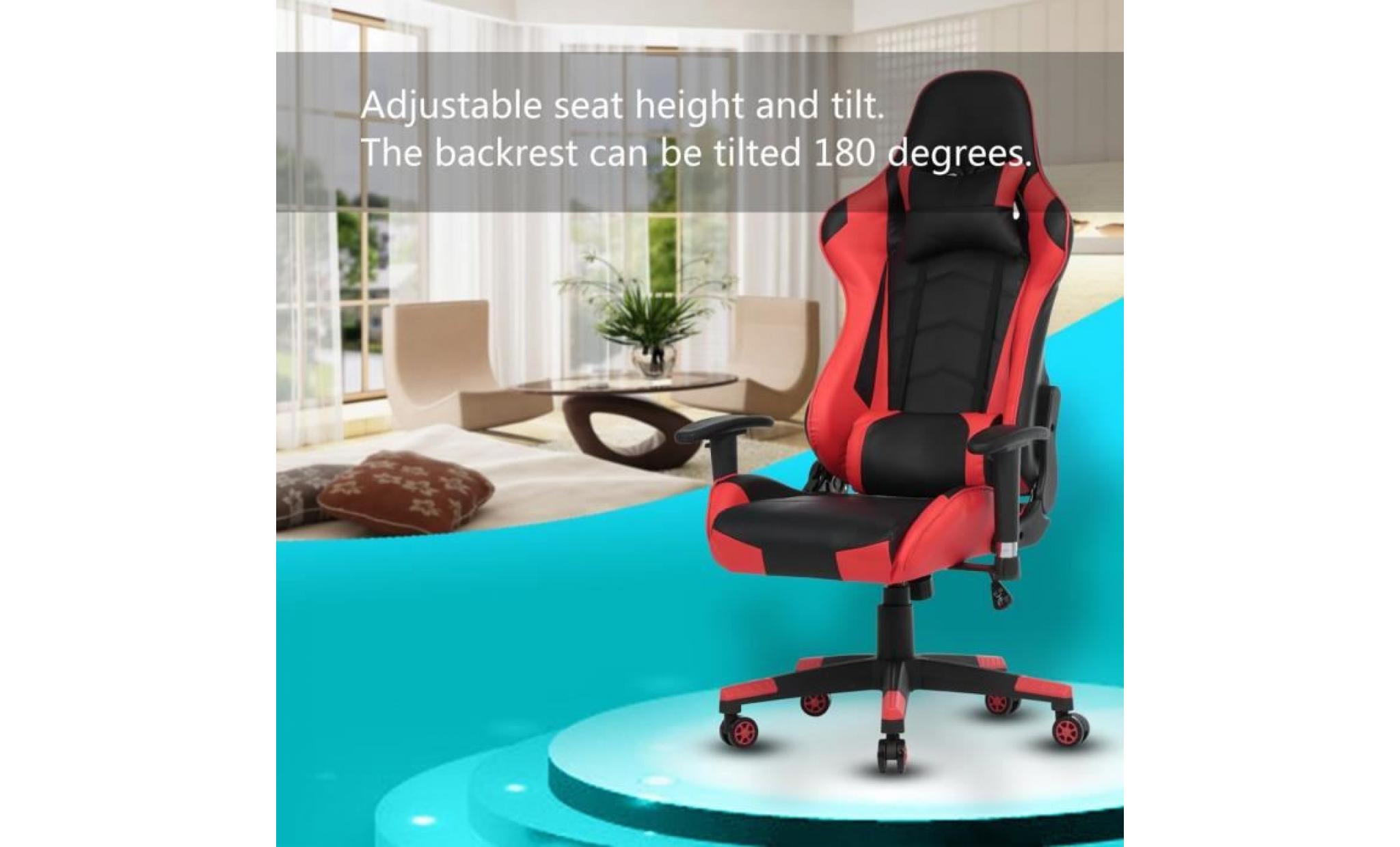 champion ergonomique fauteuil de bureau chaise de jeu avec pivot d'appui tête à 135° design modern rouge