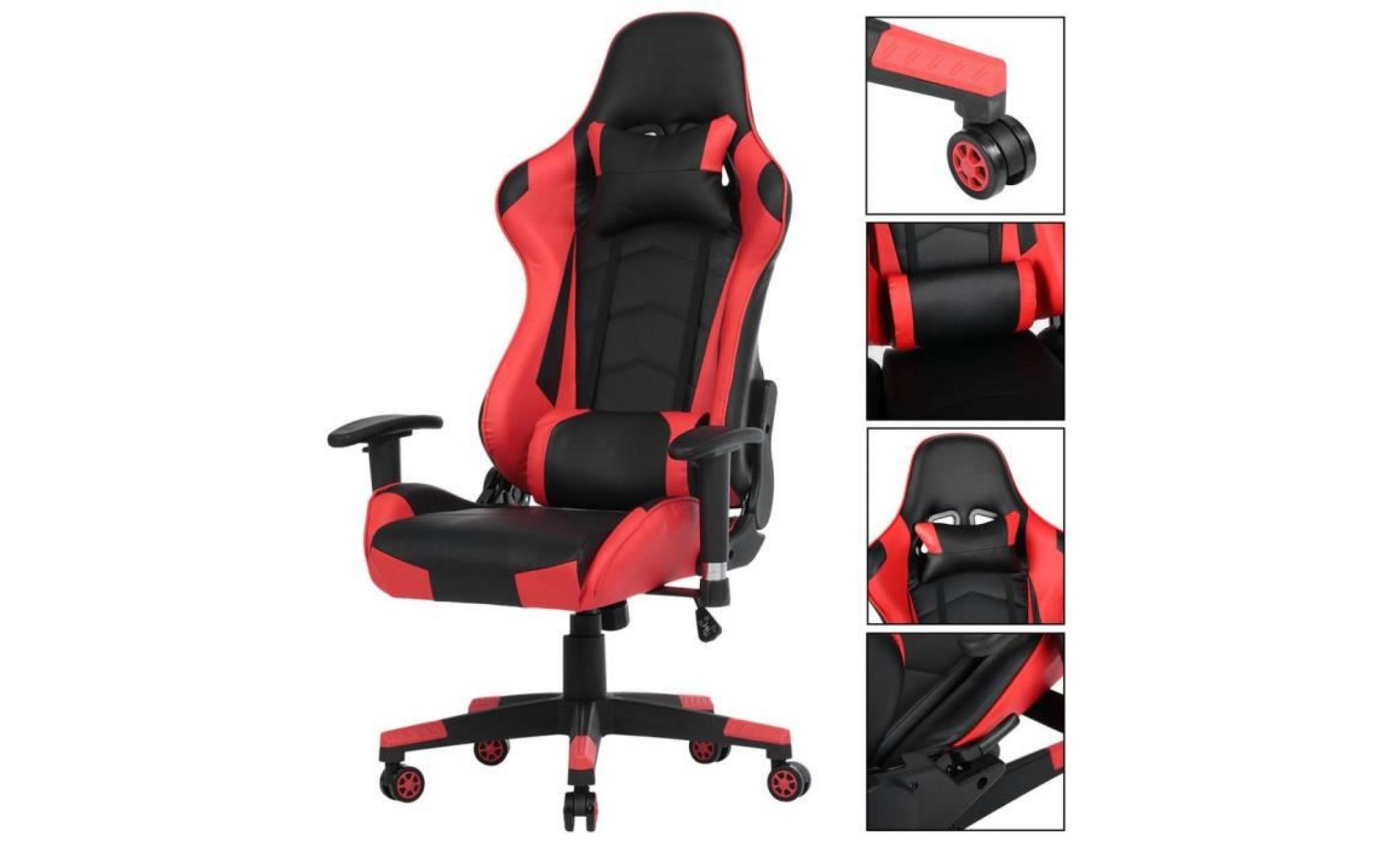 champion ergonomique fauteuil de bureau chaise de jeu avec pivot d'appui tête à 135° design modern rouge pas cher