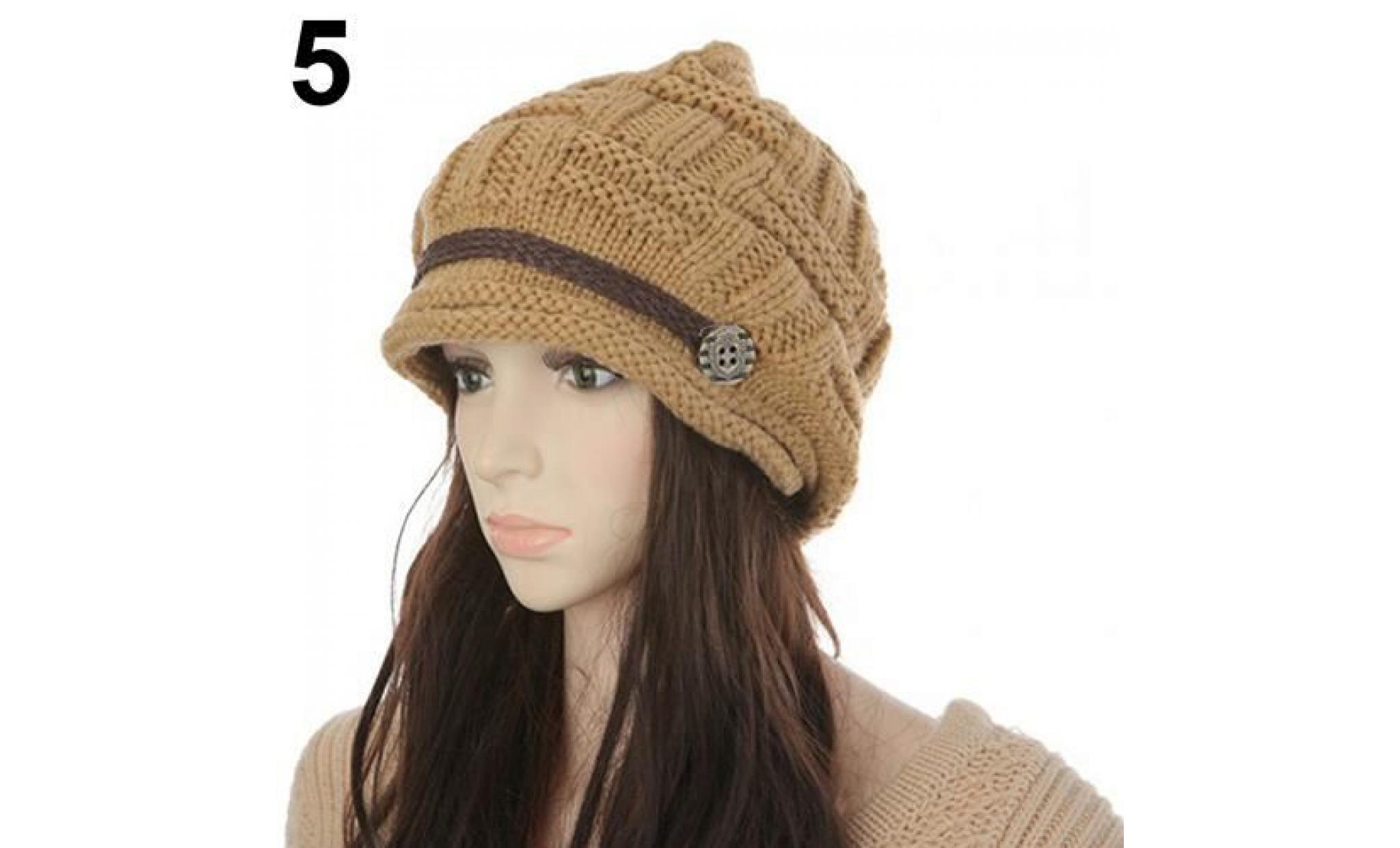 chapeau de beanie chaud en laine pour femmes, fil de laine, tricoté au crochet, bonnet de tête, kaki