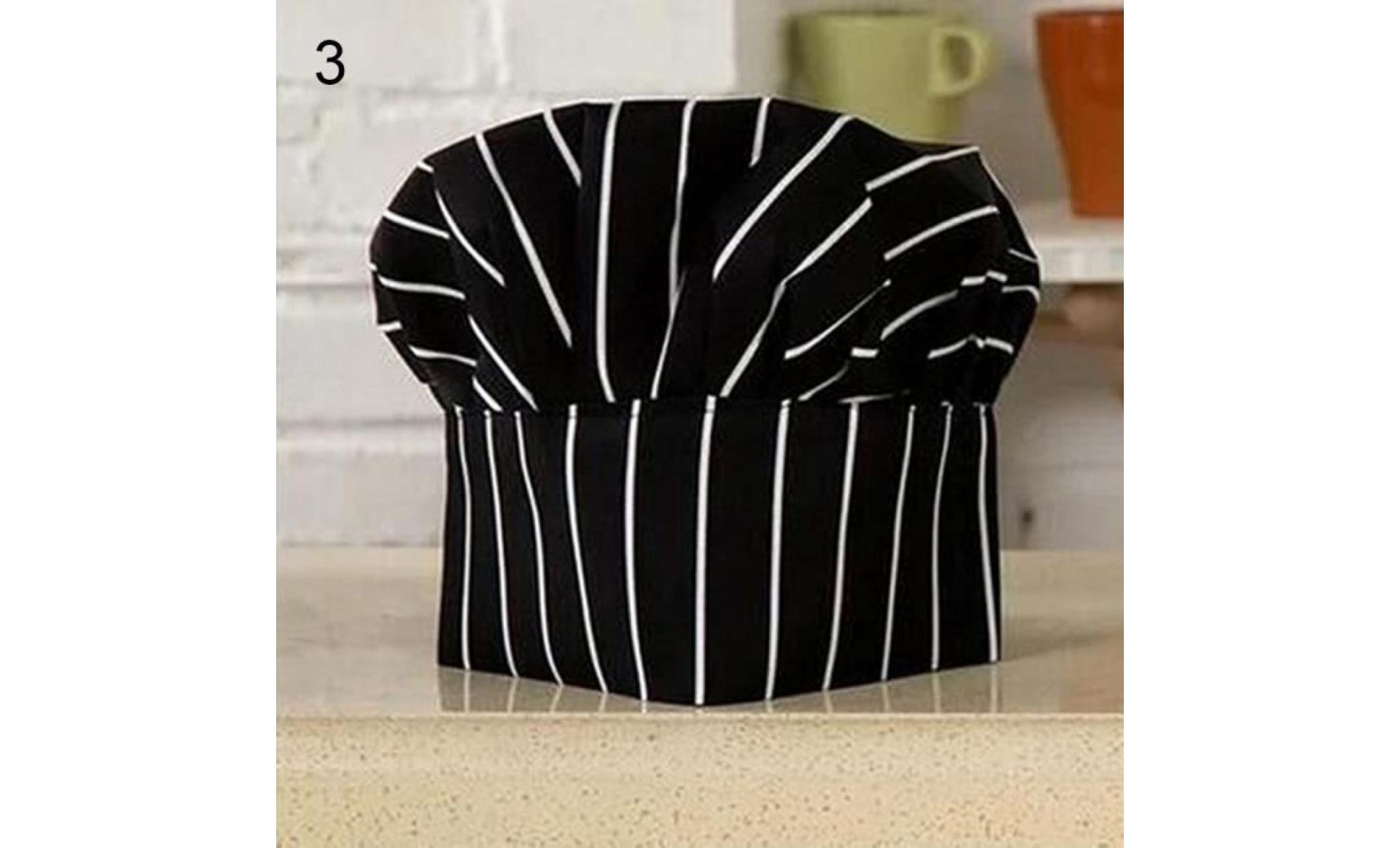 chapeau de chef de cuisinier de cuisine réglable confortable unisexe élastique traiteur cook hat strip noir et blanc