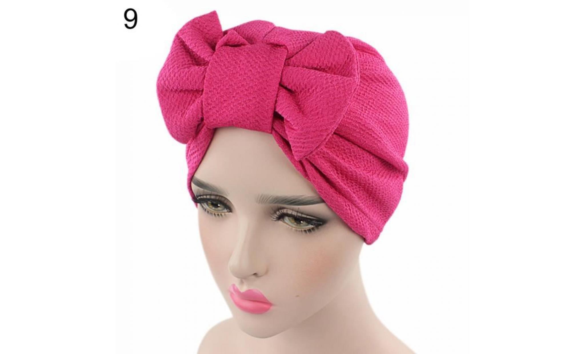 chapeau de chimio de cancer du turban extensible pour femmes bonnet hjab avec serre tête plissé rose