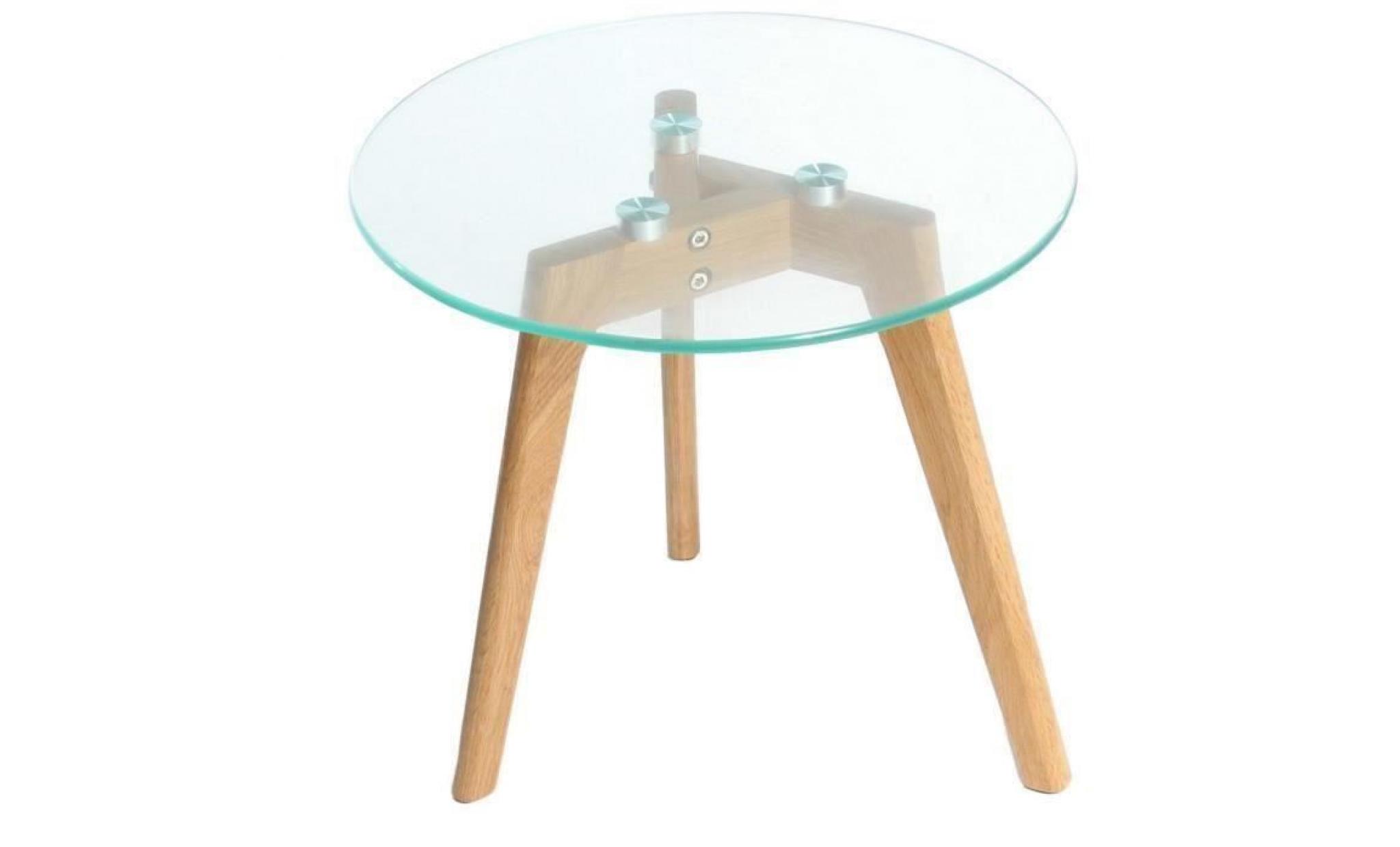 charles jacobs table d'appoint en verre ronde en verre table d'appoint en chêne massif pied en bois 60cm de diamètre