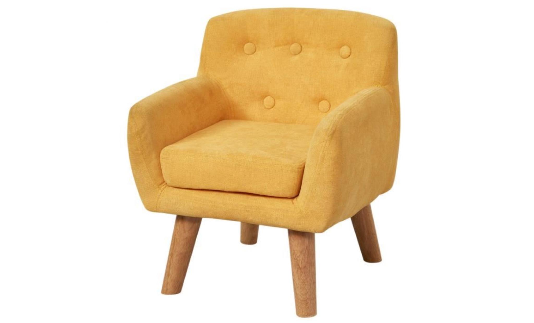 charlotte fauteuil enfant pieds bois chêne   tissu jaune   scandinave   l 42 x p 39 cm