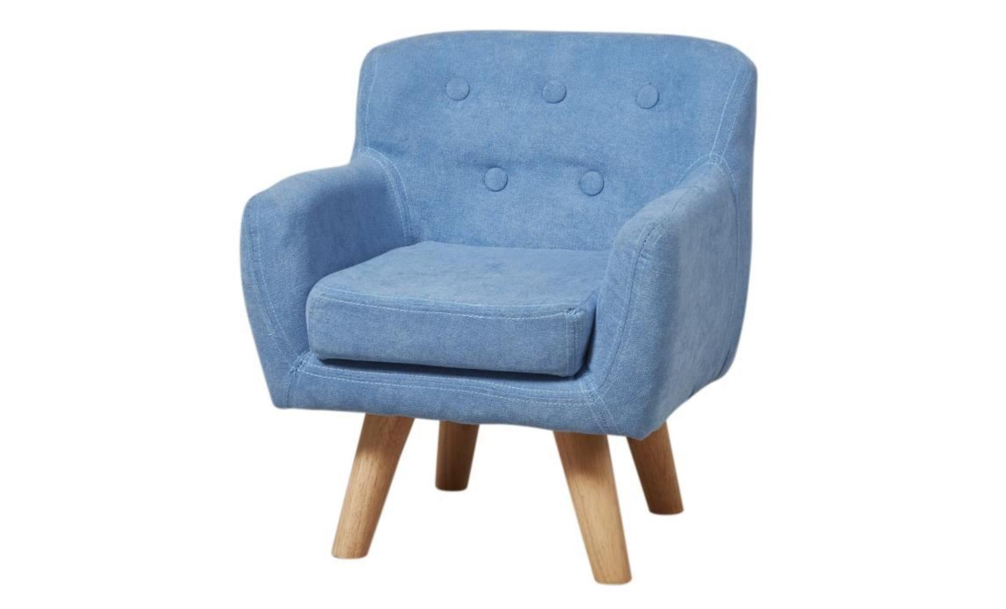 charlotte fauteuil enfant tissu bleu   pieds bois   scandinave   l 42 x p 39 cm