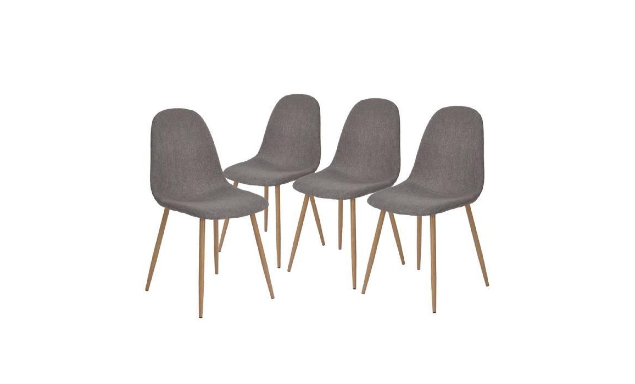 charlton lot de 4 chaises de salle à manger en métal imprimé bois   revêtement tissu gris   contemporain   l 43 x p 55 cm
