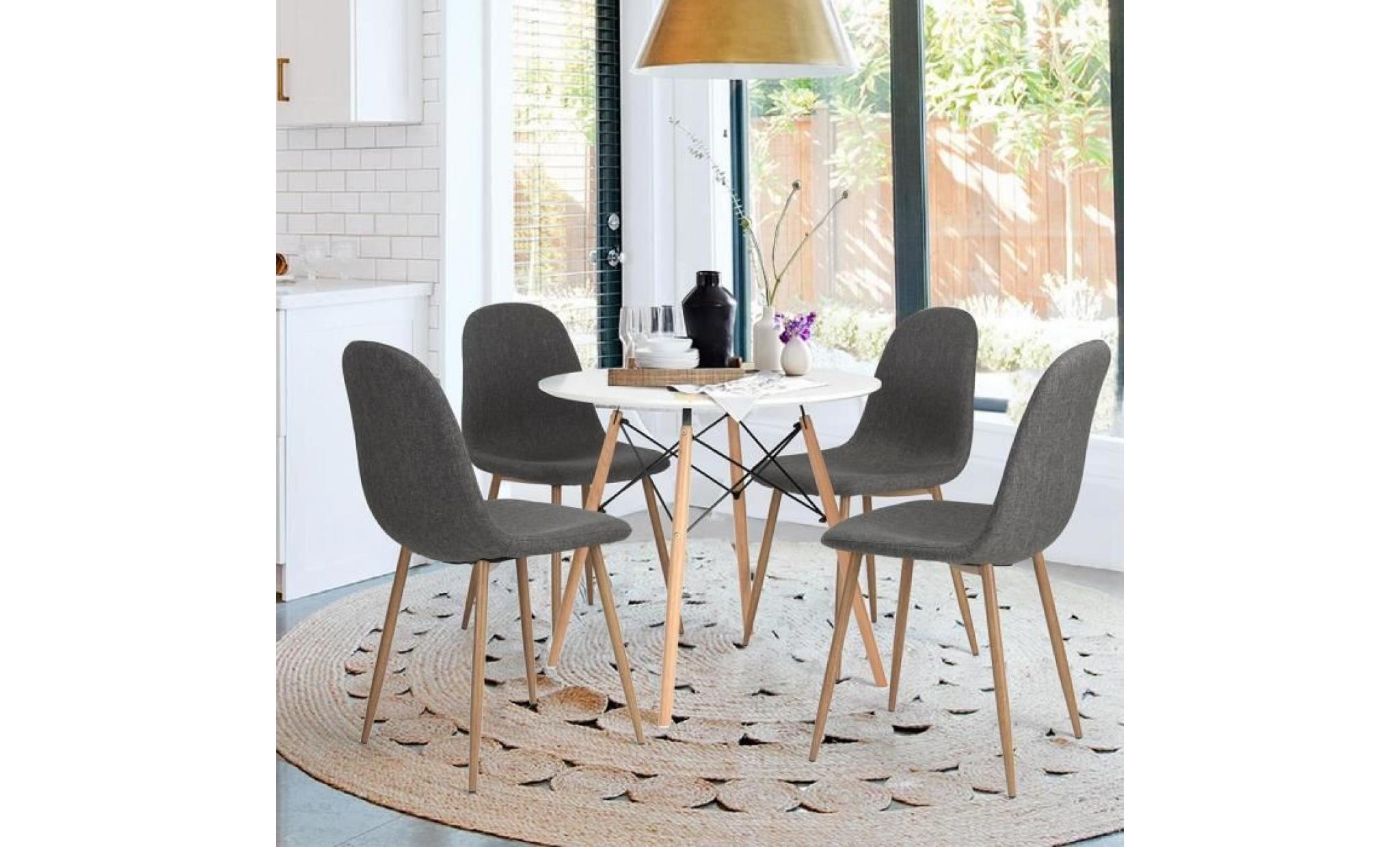 charlton lot de 4 chaises de salle à manger en métal imprimé bois   revêtement tissu gris   contemporain   l 43 x p 55 cm pas cher