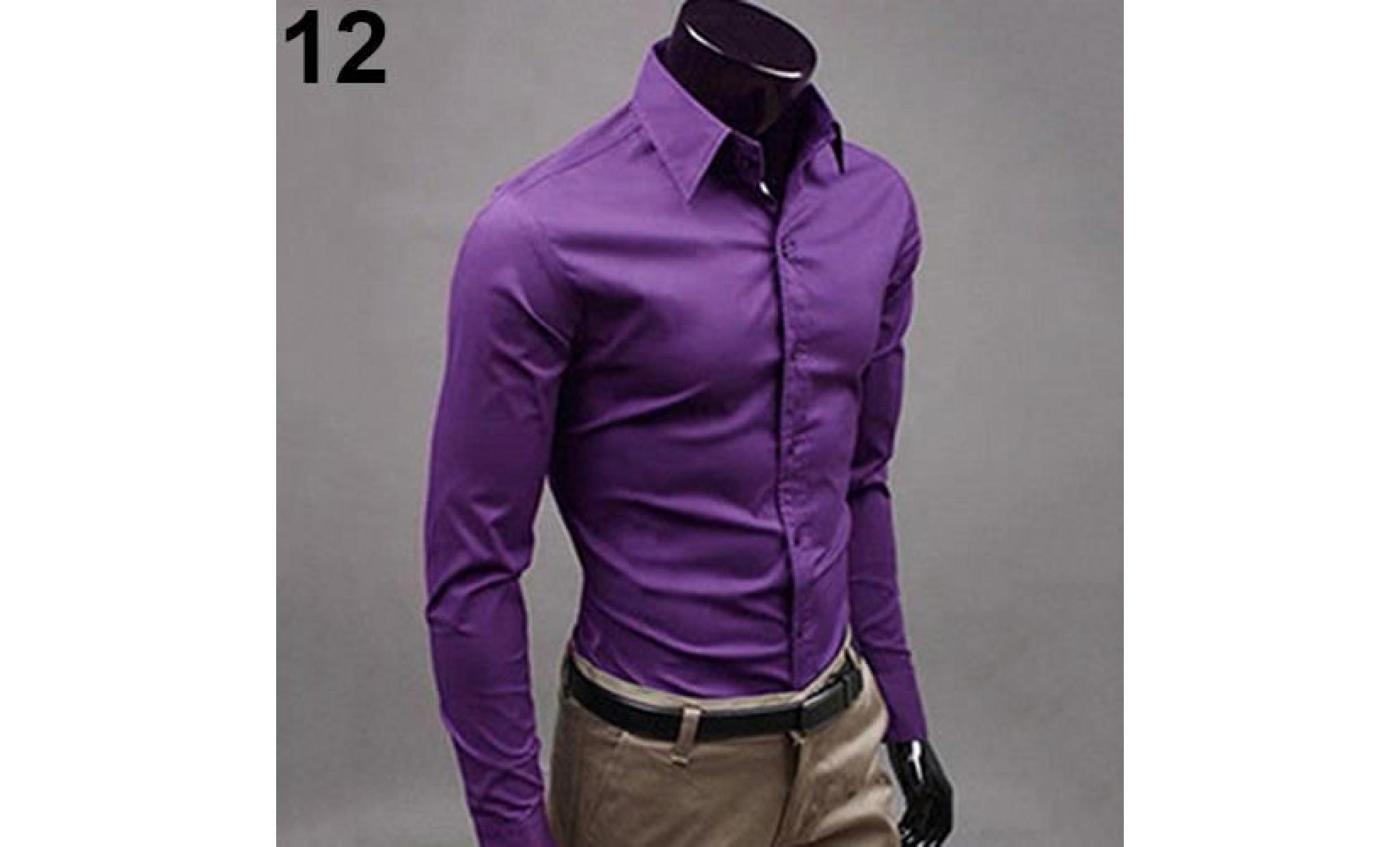 chemise de ville pour homme coupe décontractée unicolore à manches longues et à manches longues, coupe slim top xl, violet