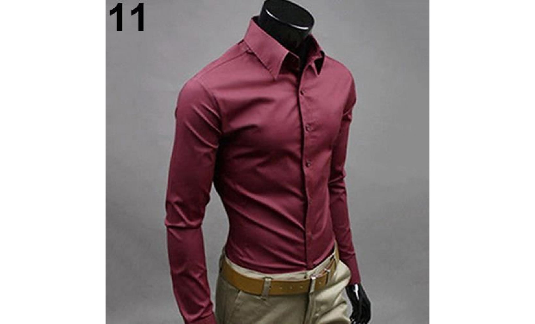 chemise habillée coupe ajustée à manches longues et à manches longues de couleur unie pour hommes, couleur unie xl