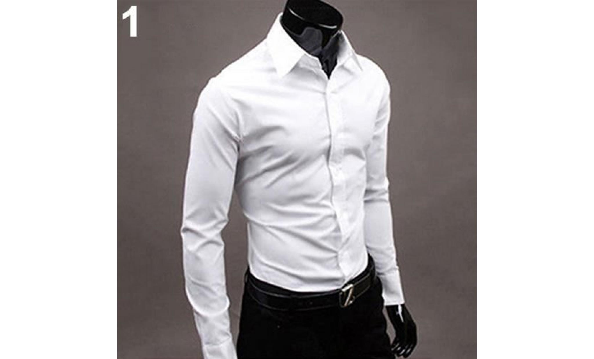 chemise habillée coupe slim à manches longues, coupe décontractée, couleur unie pour hommes, blanc