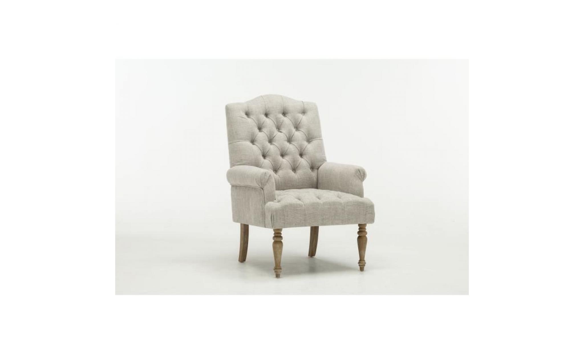 cheverny fauteuil chesterfield   lin gris   l 75 x p 76 cm