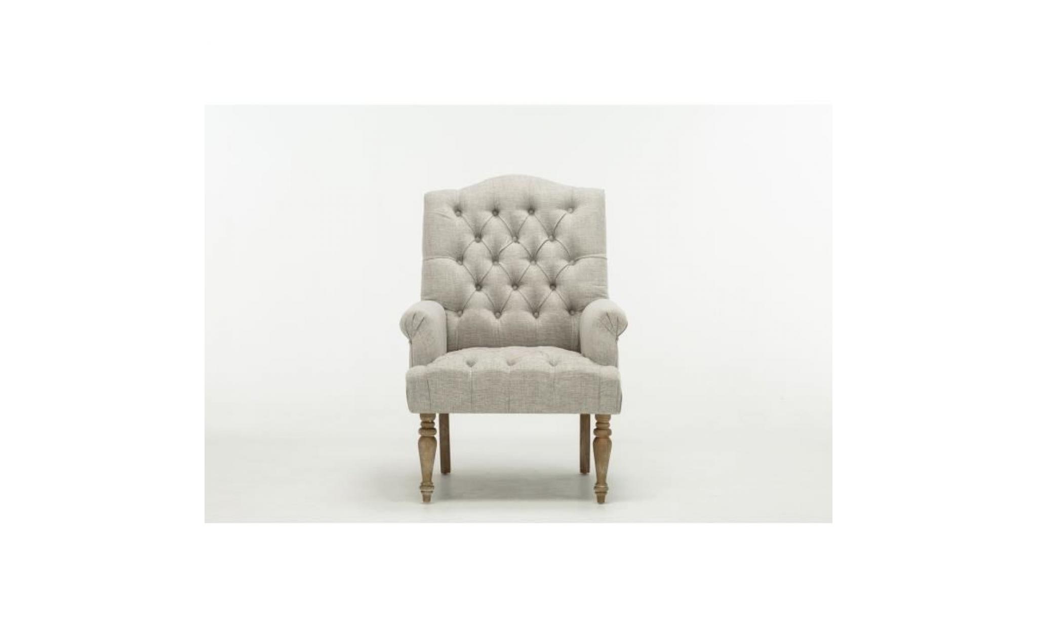 cheverny fauteuil chesterfield   lin gris   l 75 x p 76 cm pas cher