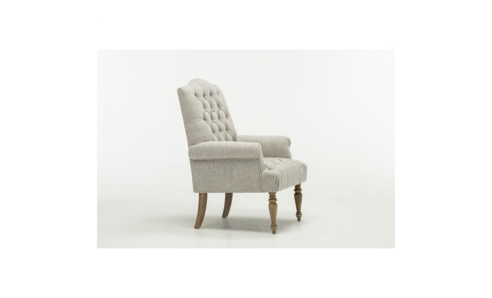 cheverny fauteuil chesterfield   lin gris   l 75 x p 76 cm pas cher