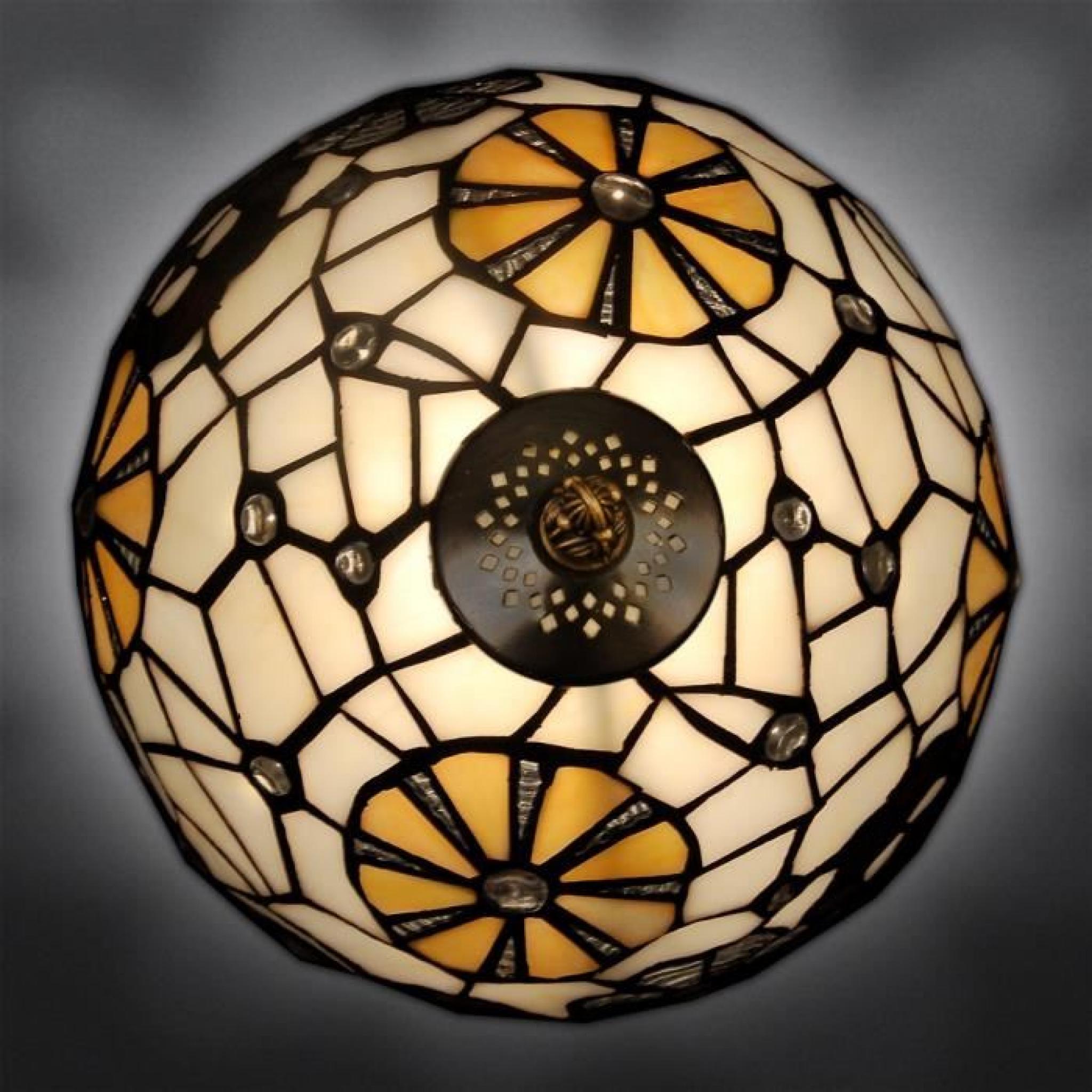 Chevet avec des fleurs géométriques Lampe de chevet avec abat-jour de verre soudé de style Tiffany et base de métallique bronzé pas cher
