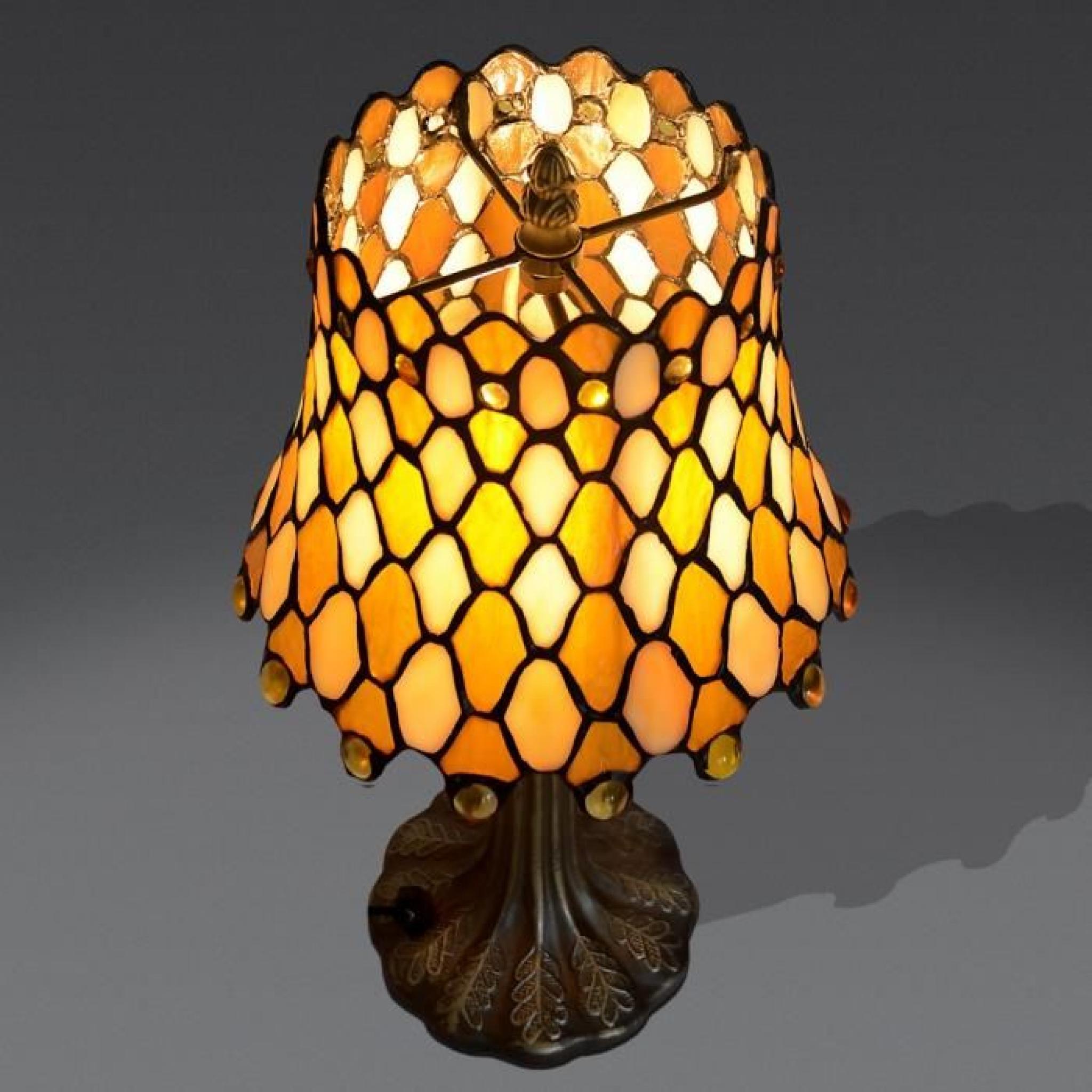 Chevet ruche Lampe de chevet avec abat-jour de verre soudé de style Tiffany et base de métallique bronzé pas cher