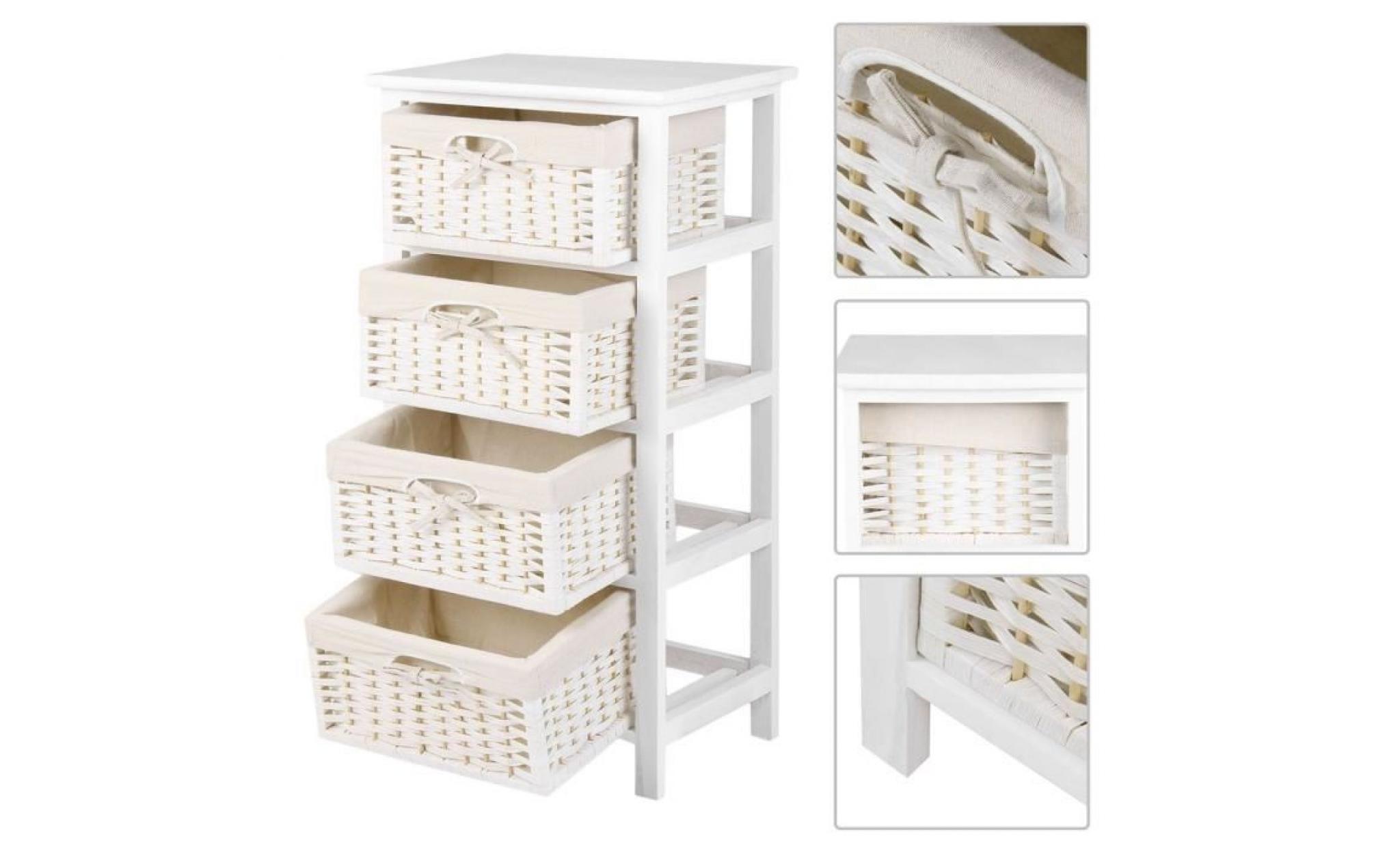 chic armoire de rangement blanche natti armoire en bois avec 4 tiroirs rotin meuble de maison de séjour