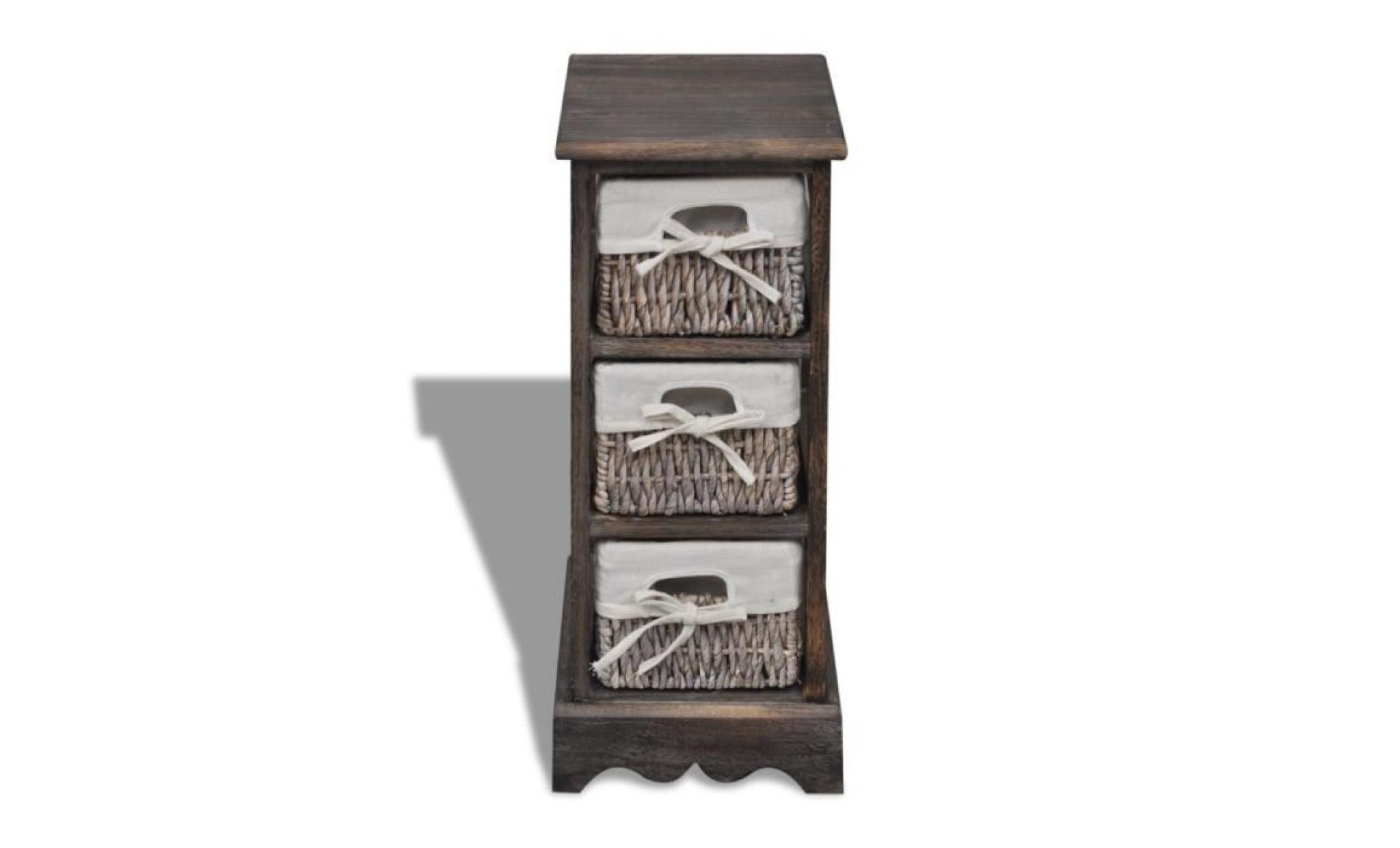 chiffonnier en bois colonial brun armoire et meuble de rangement avec 3 paniers 25 x 28 x 58 cm pas cher