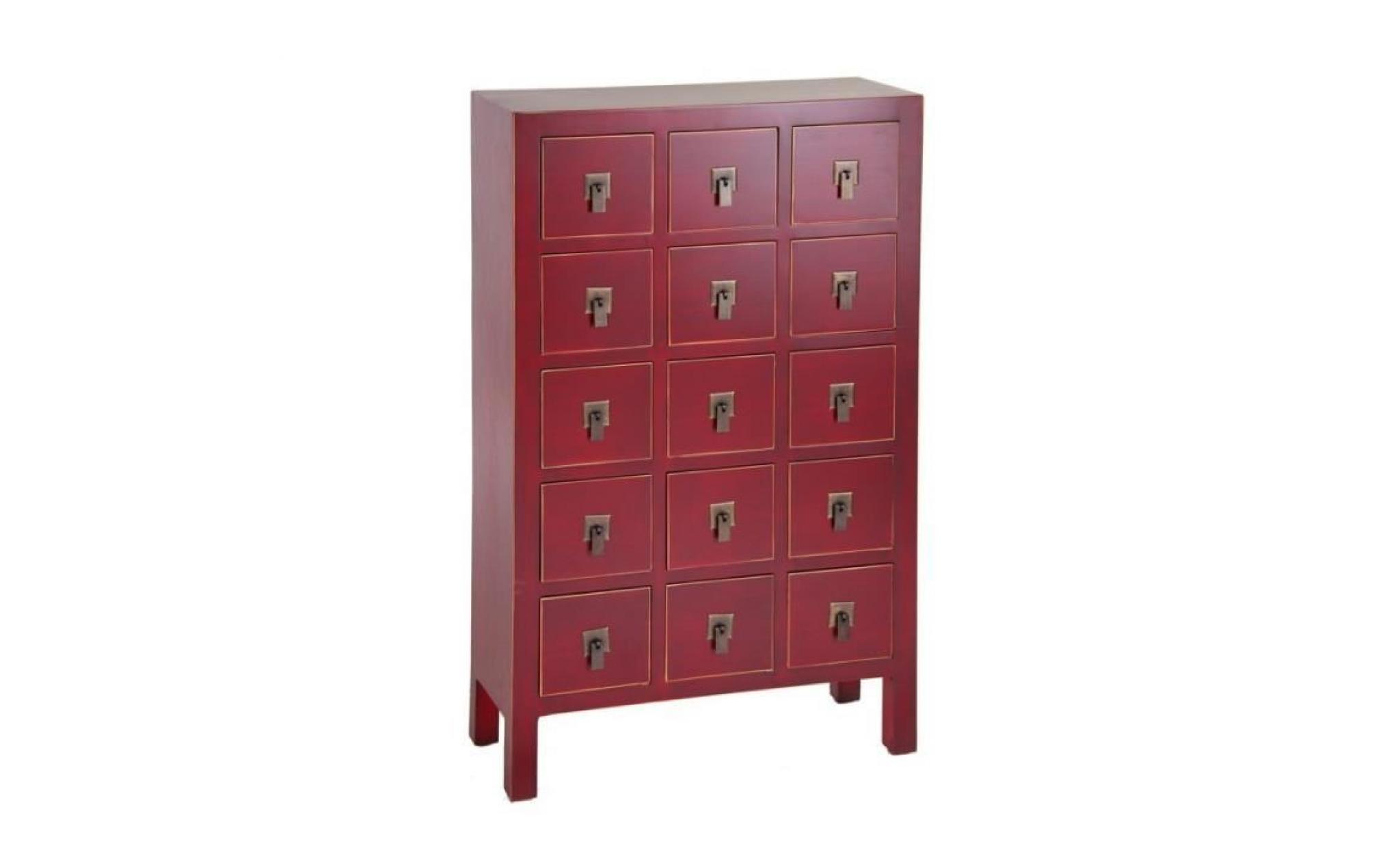chiffonnier rouge meuble chinois 15 tiroirs   pekin   l 63 x l 26 x h 105 cm