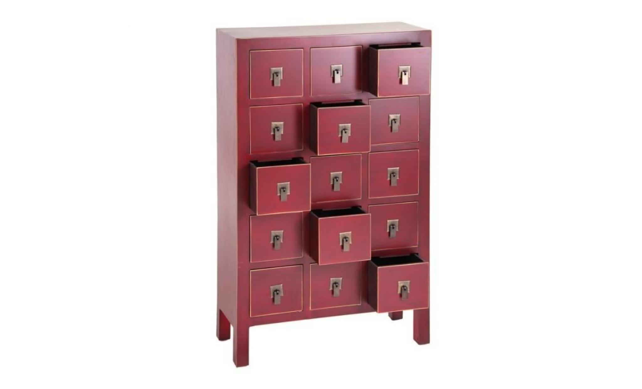 chiffonnier rouge meuble chinois 15 tiroirs   pekin   l 63 x l 26 x h 105 cm pas cher