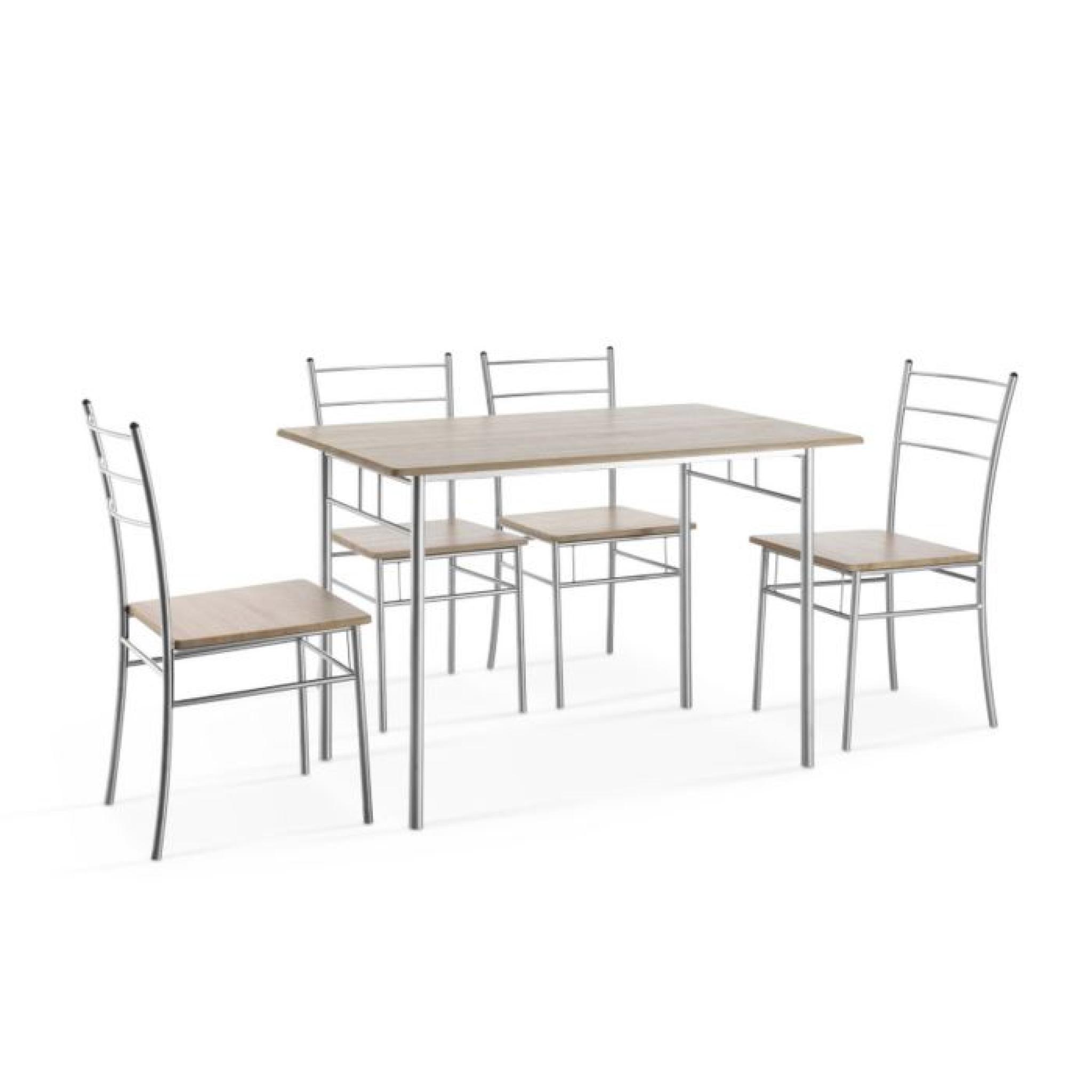 CHILY Ensemble repas coloris chêne 5 pièces 1 table + 4 chaises pas cher