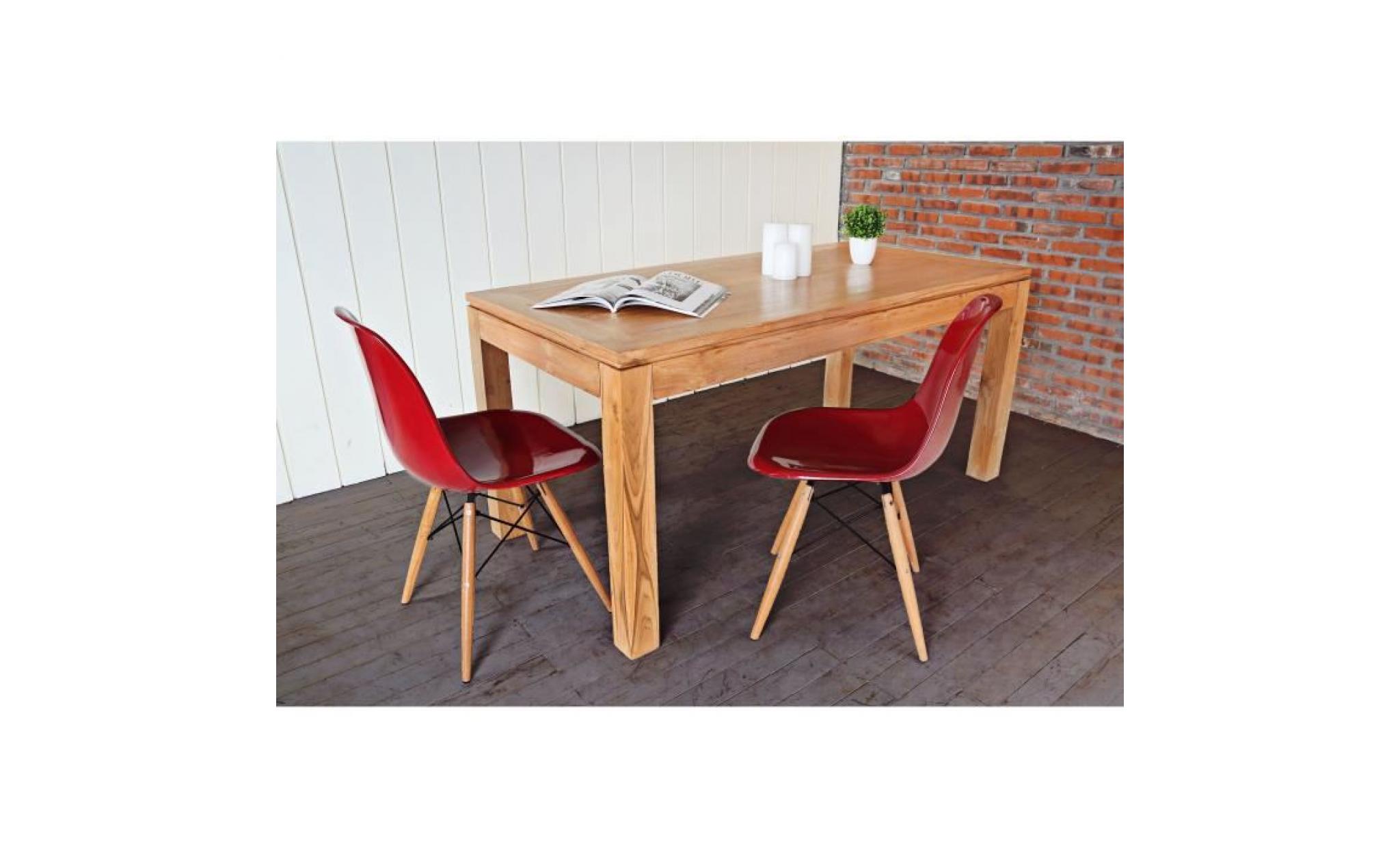 clea table à manger de 6 à 8 personnes scandinave en bois teck massif verni   l 160 x l 80 cm pas cher