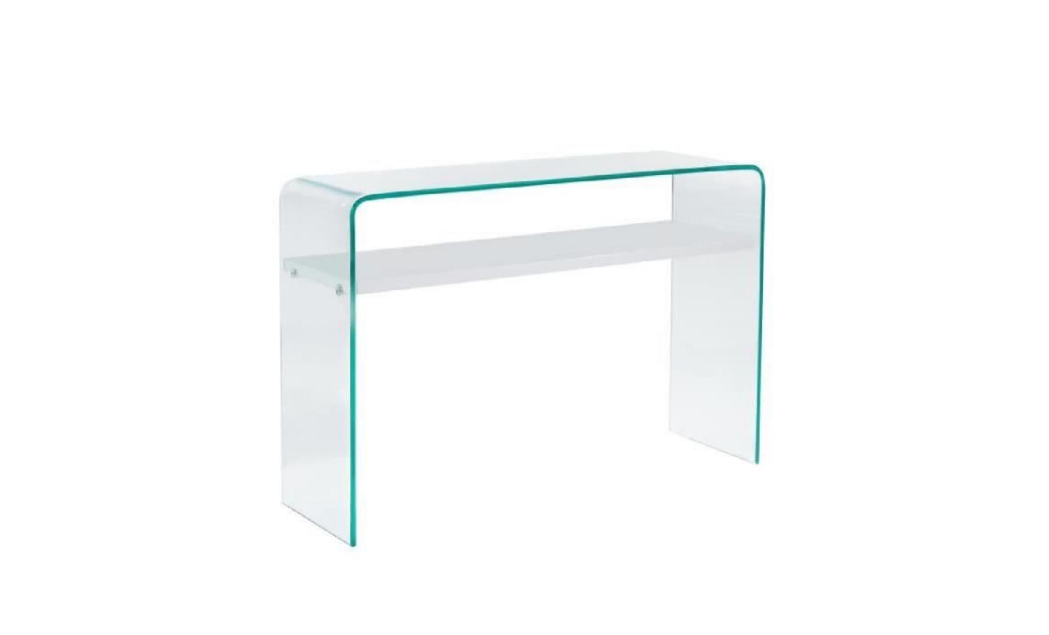 clear console style contemporain en verre trempé transparent laqué blanc brillant   l 110 cm