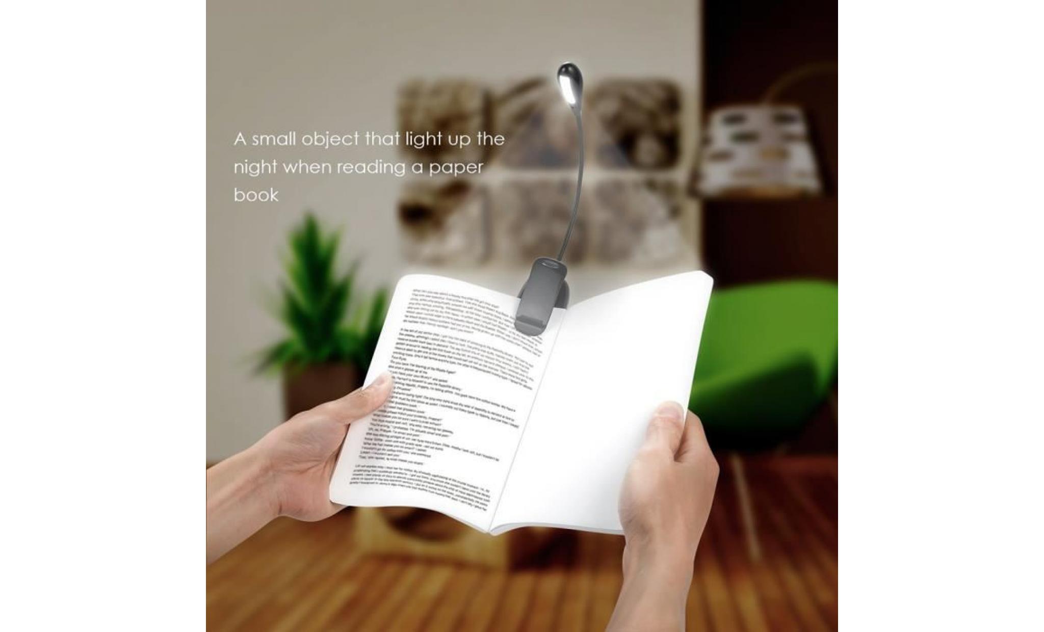 clip on 4 led lampe de lecture rechargeable avec adaptateur secteur et câble usb pas cher