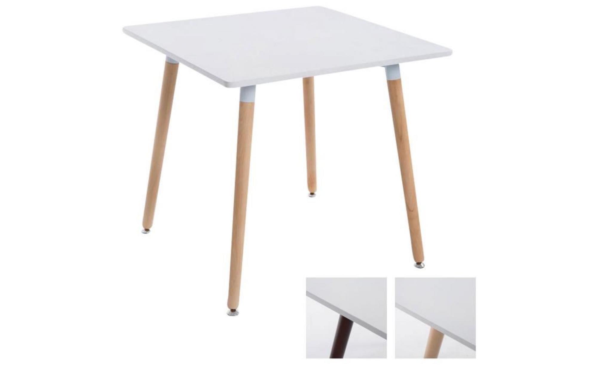 clp table à manger bente, carrée, 4 pieds en bois, 80 x 80 cm, design, avec protège sol