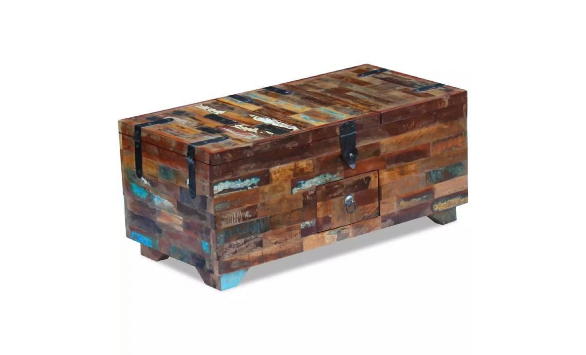 coffre table basse bois de récupération massif 80 x 40 x 35 cm