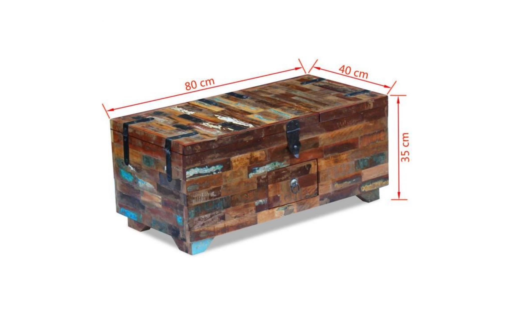 coffre table basse bois de récupération massif 80 x 40 x 35 cm pas cher