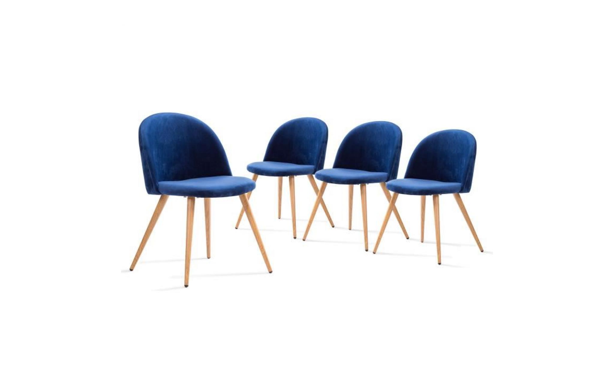 colette lot de 4 chaises de salle à manger   revêtement en velours bleu   scandinave   l 50 x p 50 cm