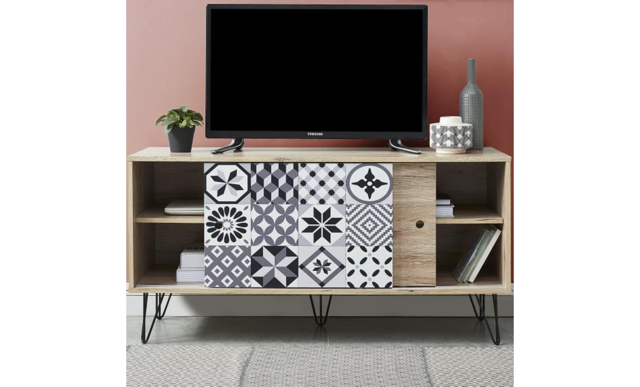 colette meuble tv vintage décor chêne   l 120 cm pas cher